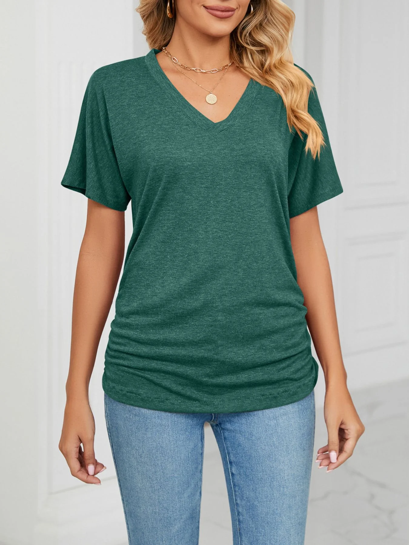 Casual V-Neck Short Sleeve T-Shirt - Image 17