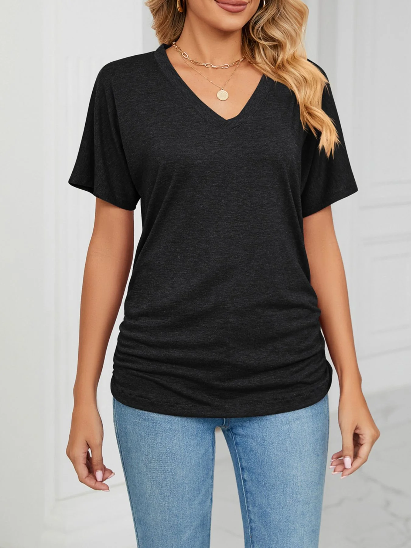 Casual V-Neck Short Sleeve T-Shirt - Image 3