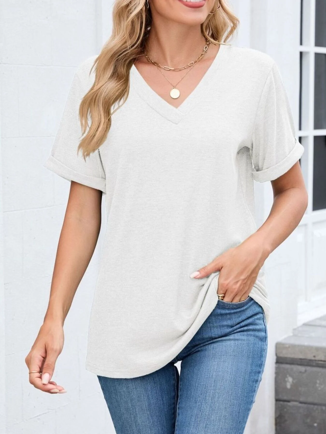 Casual V-Neck Short Sleeve T-Shirt - Image 12