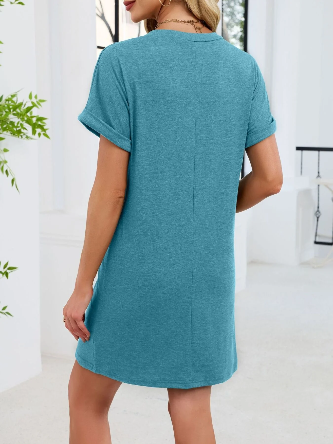 Casual V-Neck Short Sleeve T-Shirt Dress - Image 14