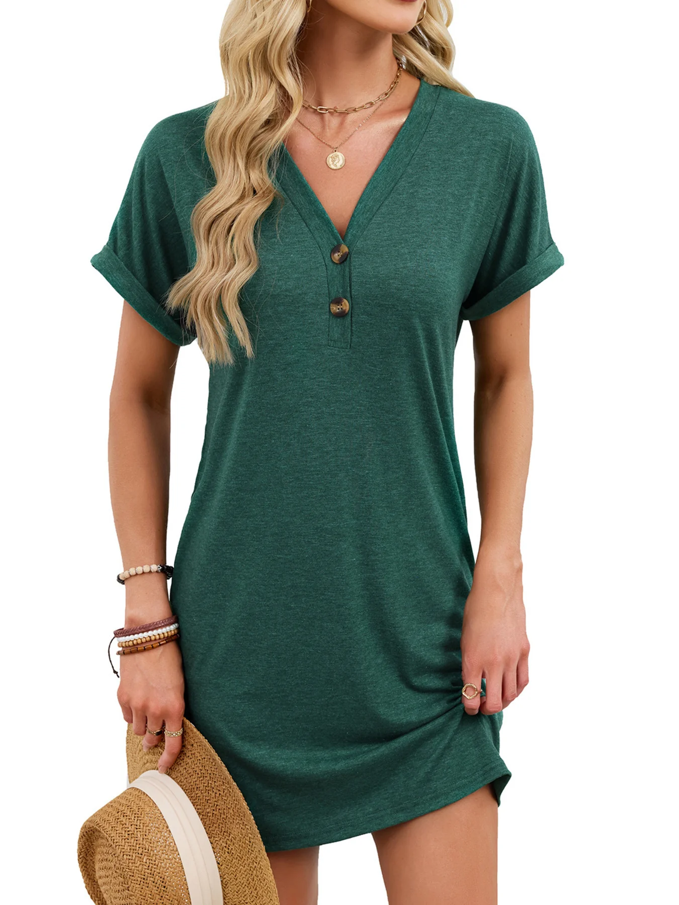 Casual V-Neck Short Sleeve T-Shirt Dress - Image 15