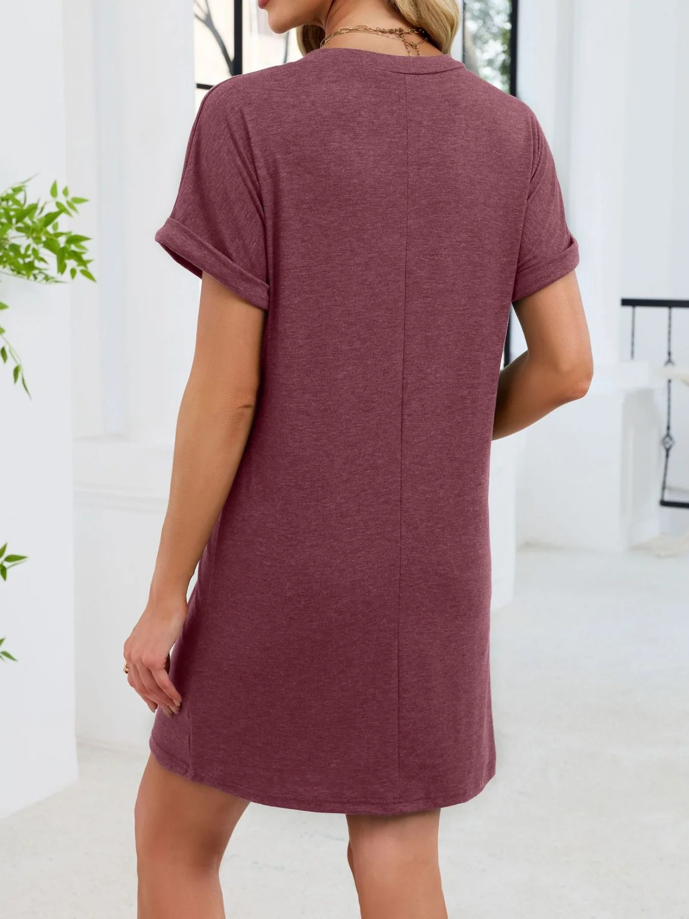 Casual V-Neck Short Sleeve T-Shirt Dress - Image 30
