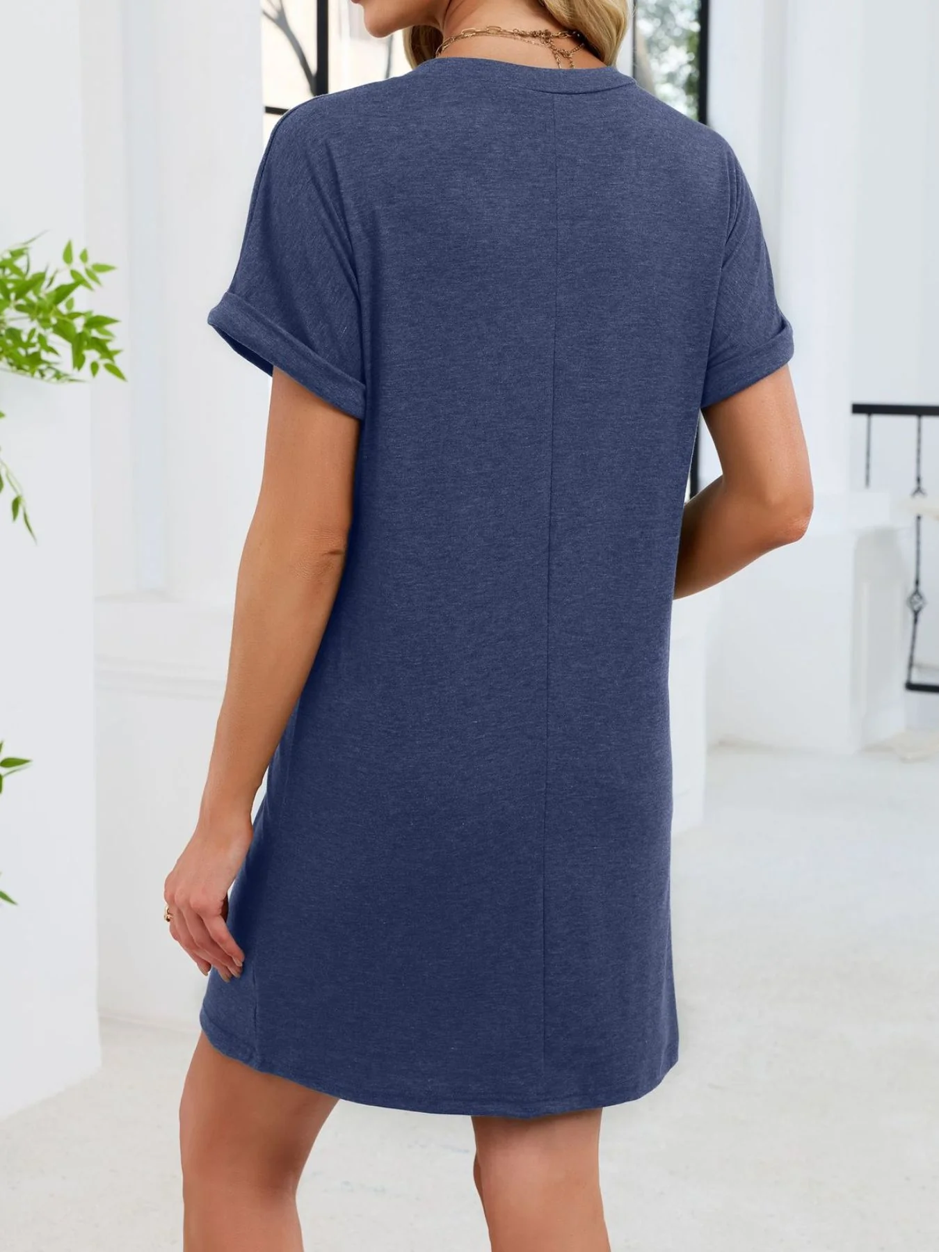 Casual V-Neck Short Sleeve T-Shirt Dress - Image 5