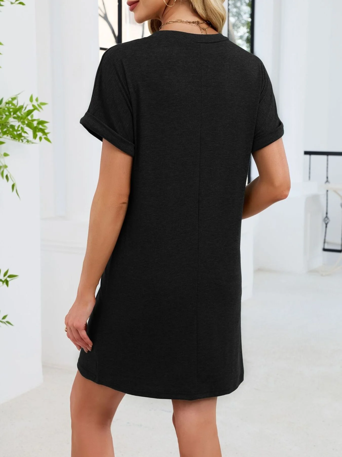 Casual V-Neck Short Sleeve T-Shirt Dress - Image 8