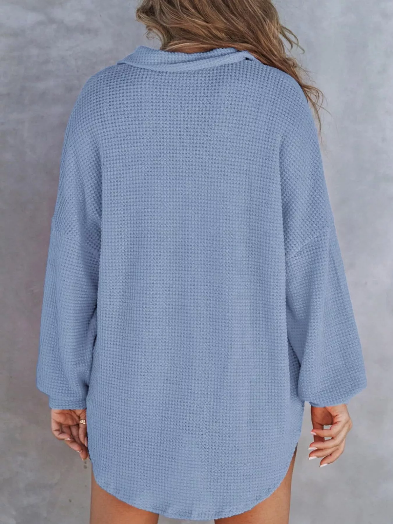 Casual Waffle Knit Button Detail Blouse - Image 14
