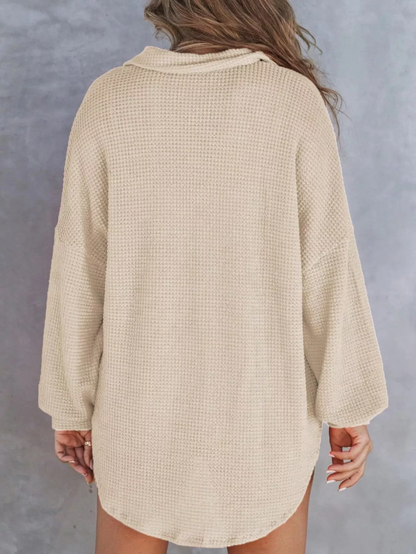 Casual Waffle Knit Button Detail Blouse - Image 20