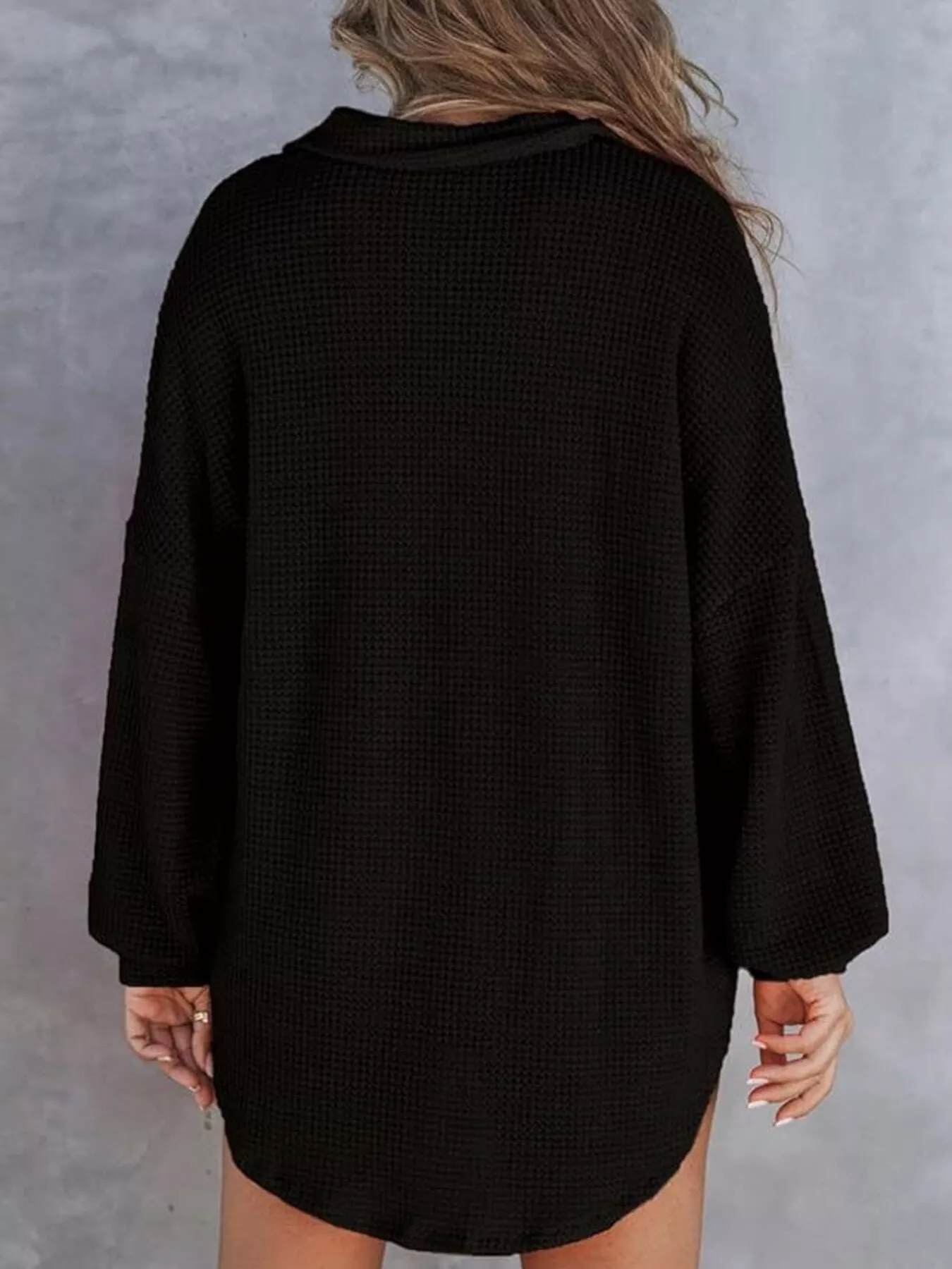 Casual Waffle Knit Button Detail Blouse - Image 8