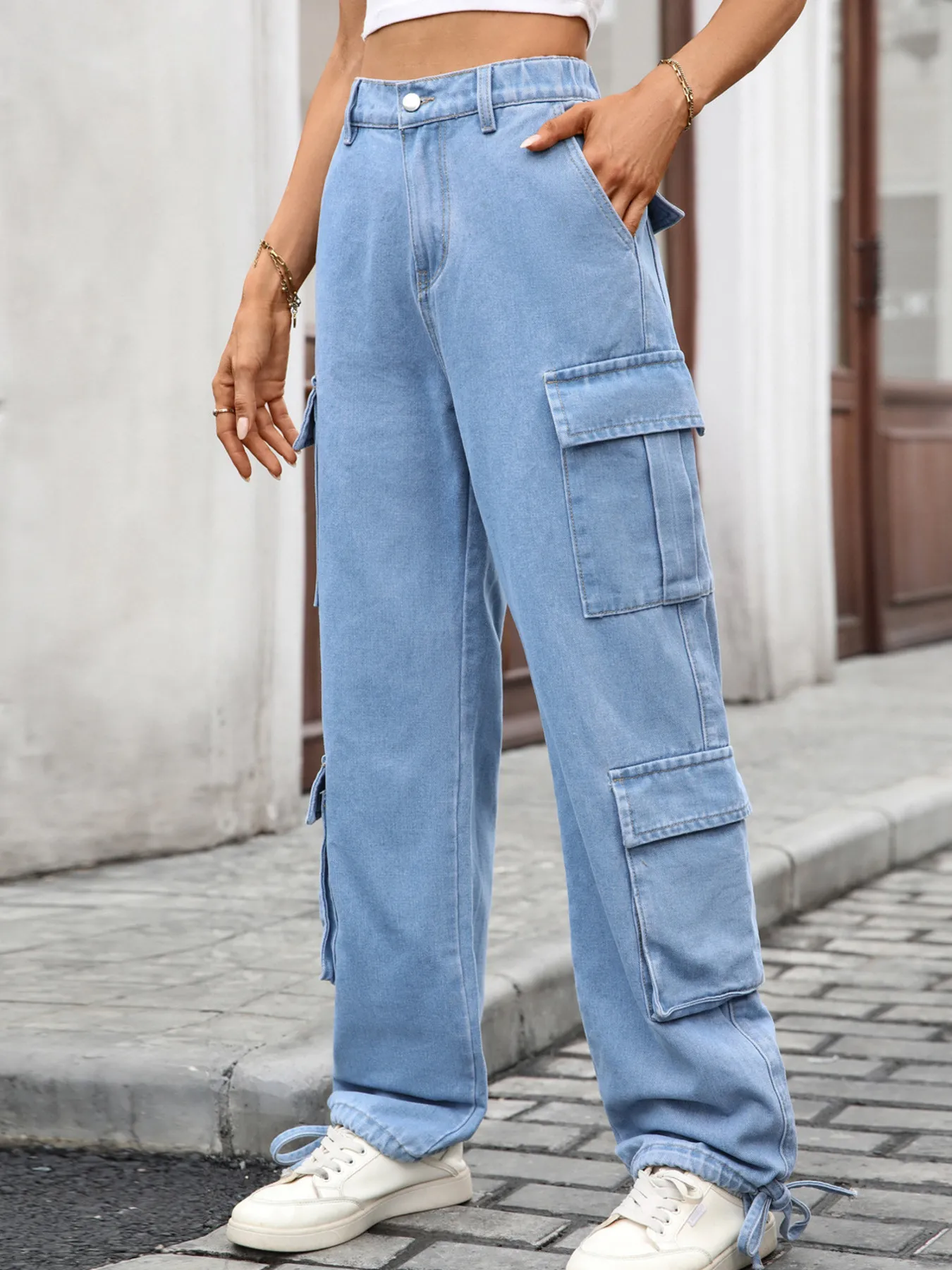 Casual Wide Leg Cargo Jeans - Image 4