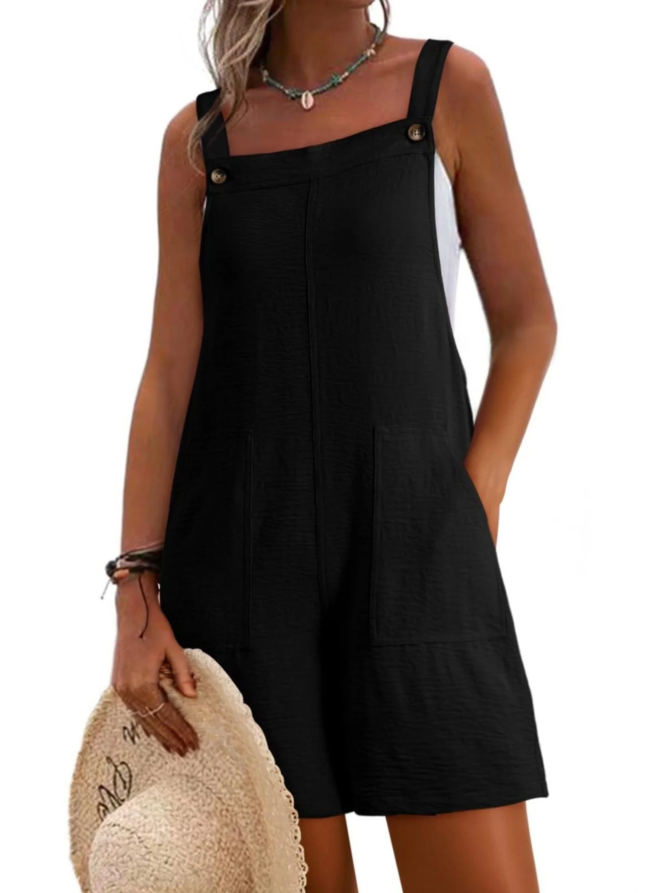 Casual Wide Strap Overalls with Pockets - Image 8
