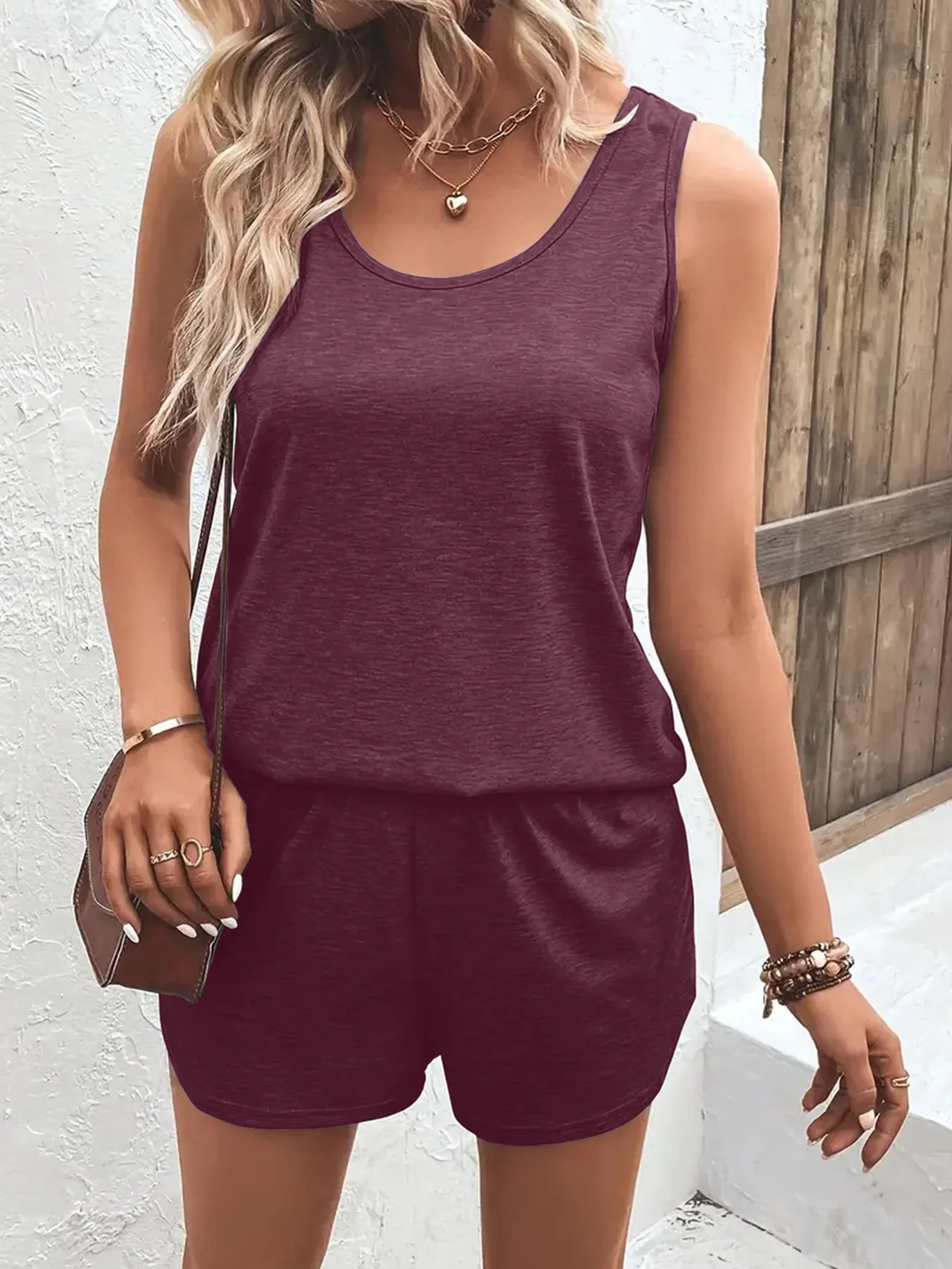 Casual Wide Strap Tank Top and Shorts Set - Image 4