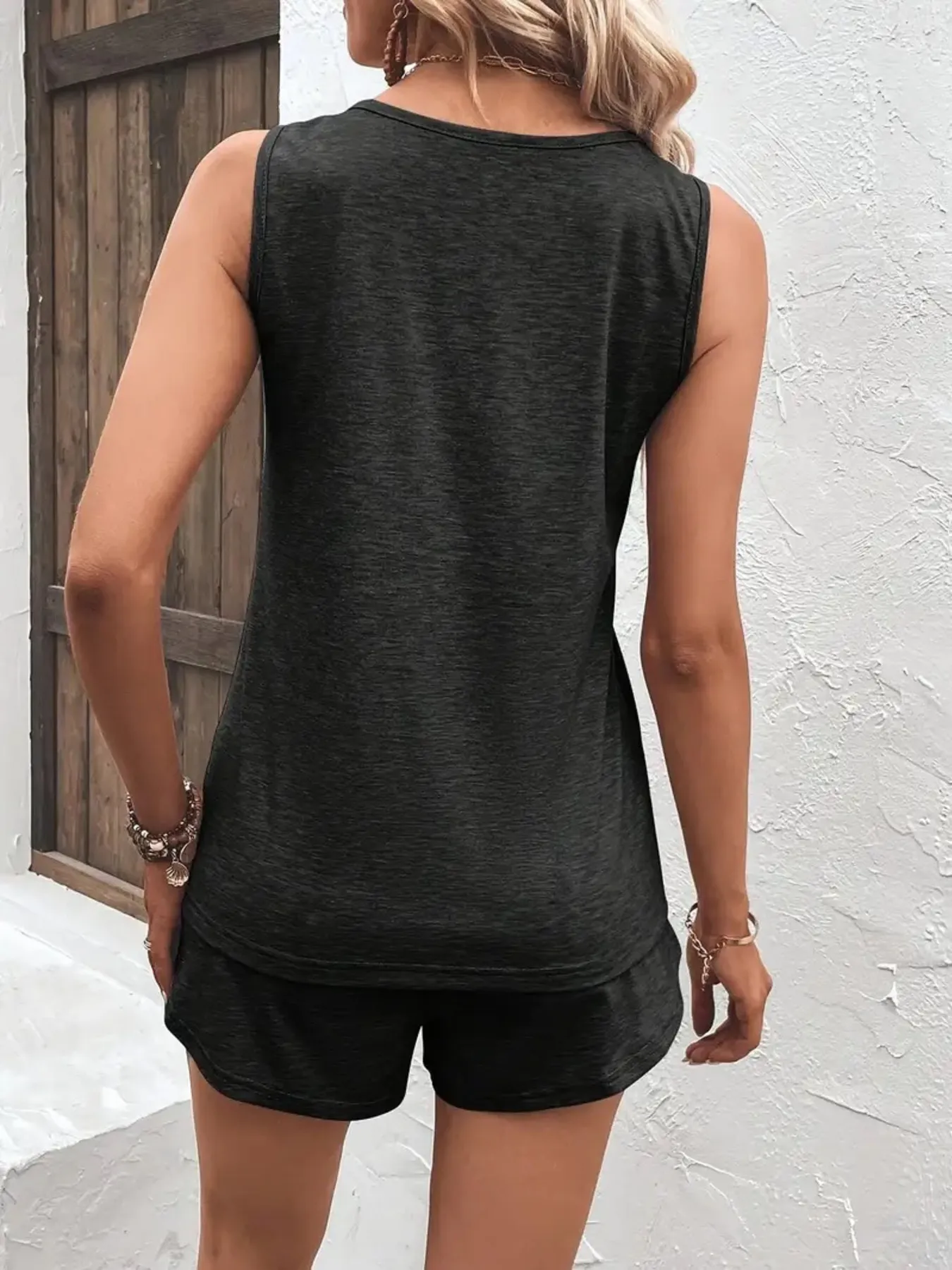 Casual Wide Strap Tank Top and Shorts Set - Image 9