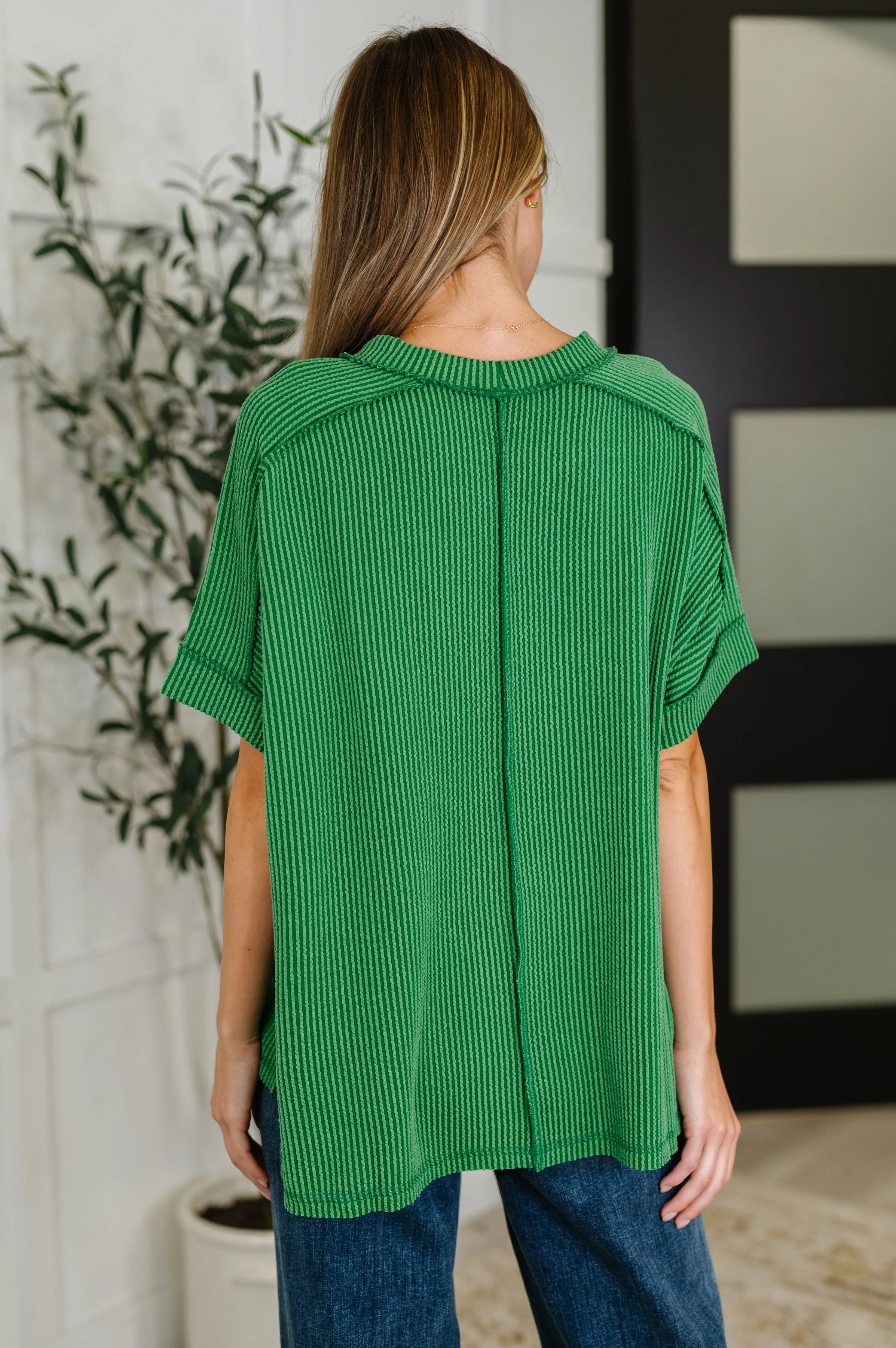 Catch Me Loungin’ Cable Ribbed Knit Top in Dark Green - Image 5