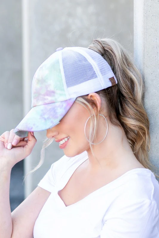 CC Tie Dye Criss-Cross Ponytail Cap Hat - Image 11