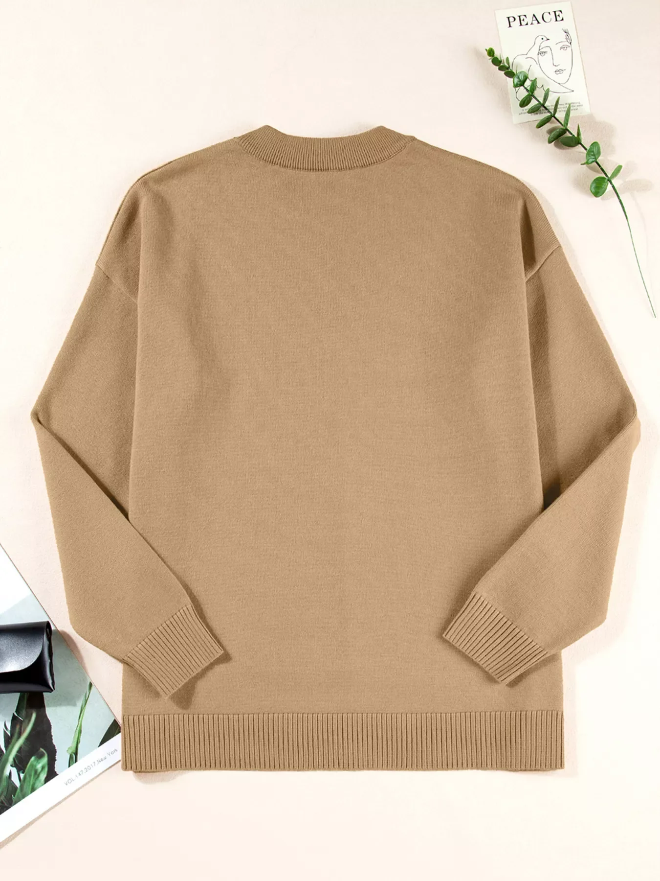 Center Seam Drop Shoulder Pullover Solid Sweater - Image 11