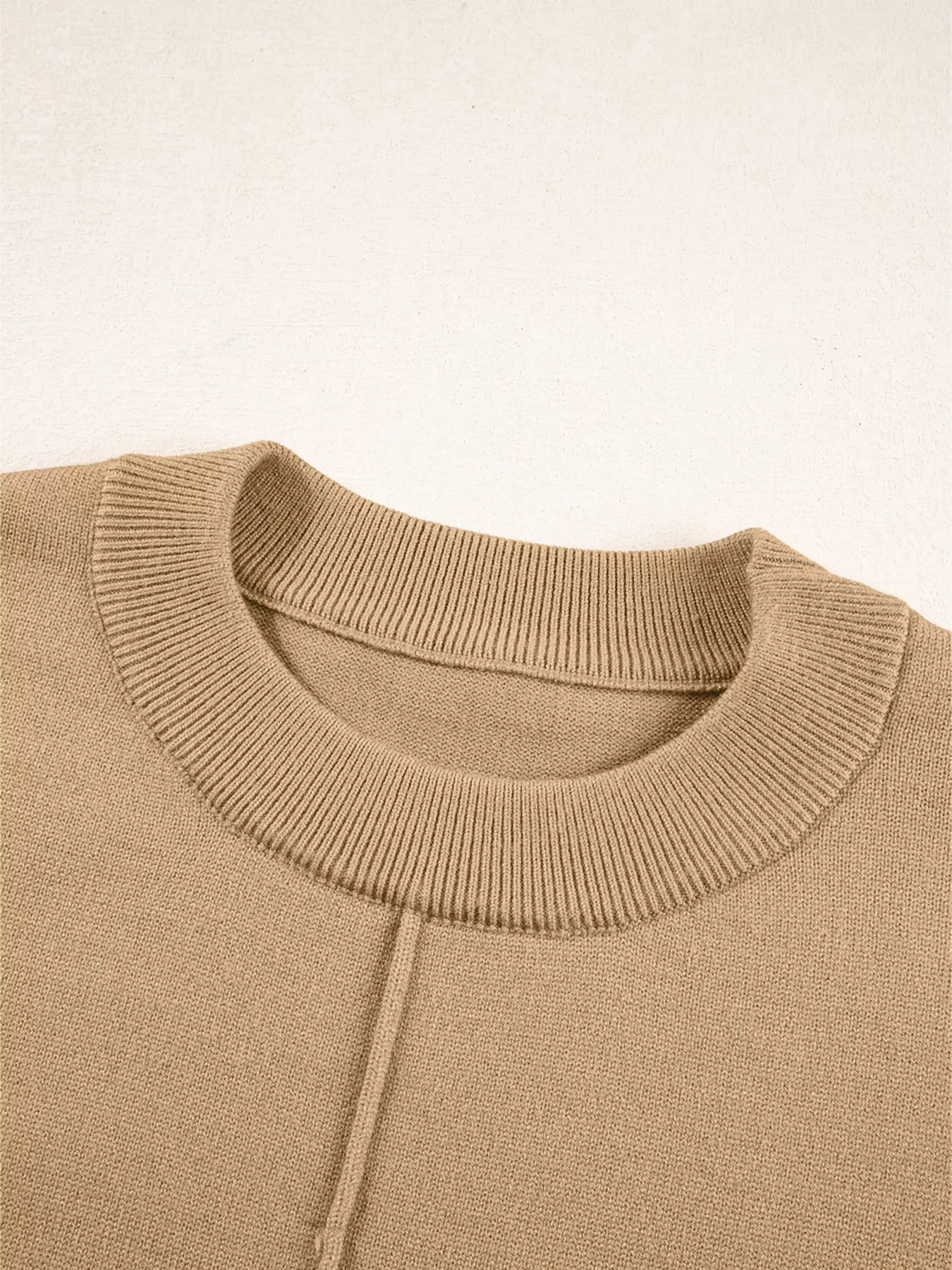 Center Seam Drop Shoulder Pullover Solid Sweater - Image 12