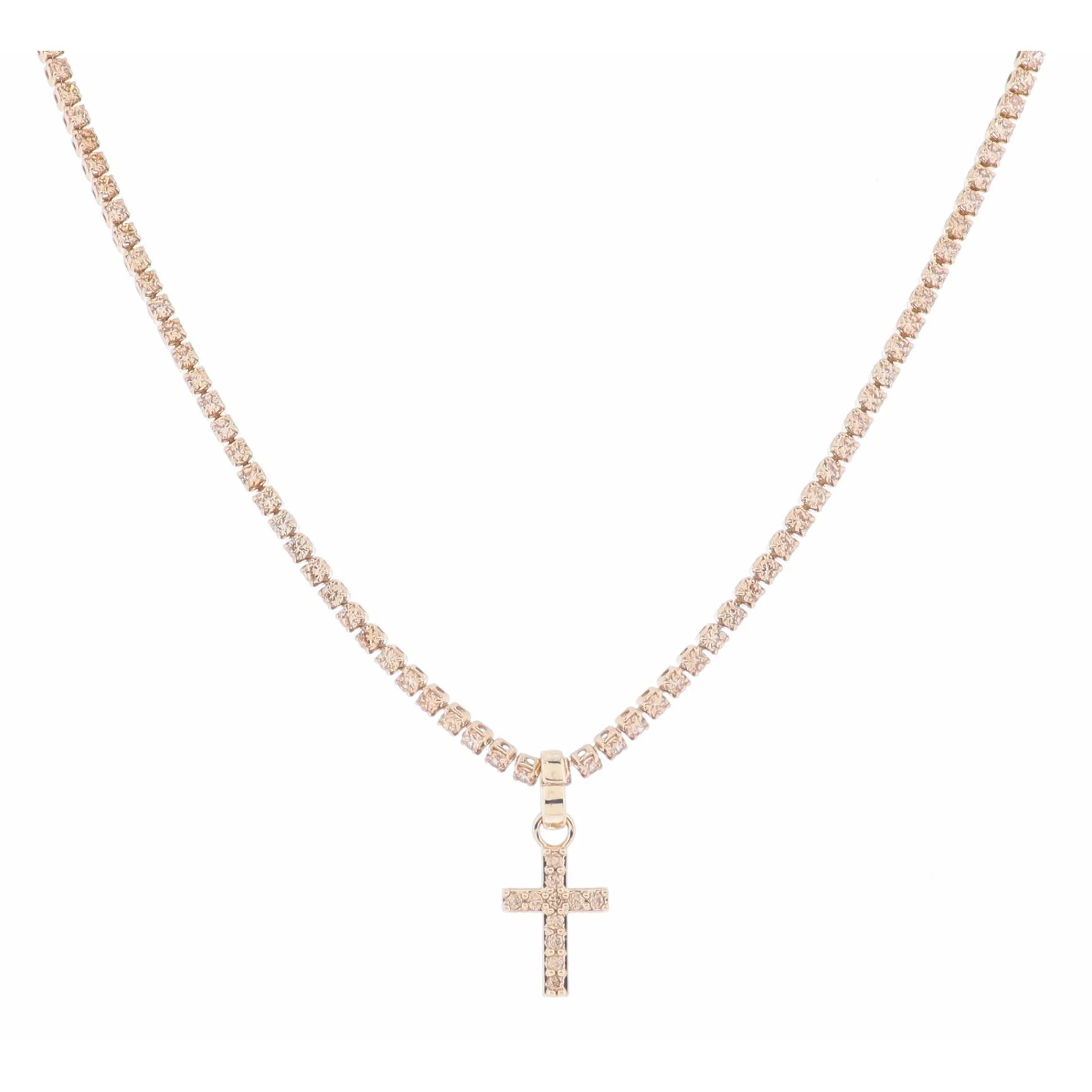 Champagne Crystal Tennis and Champagne Crystal Cross Necklace, 2.5" Ext