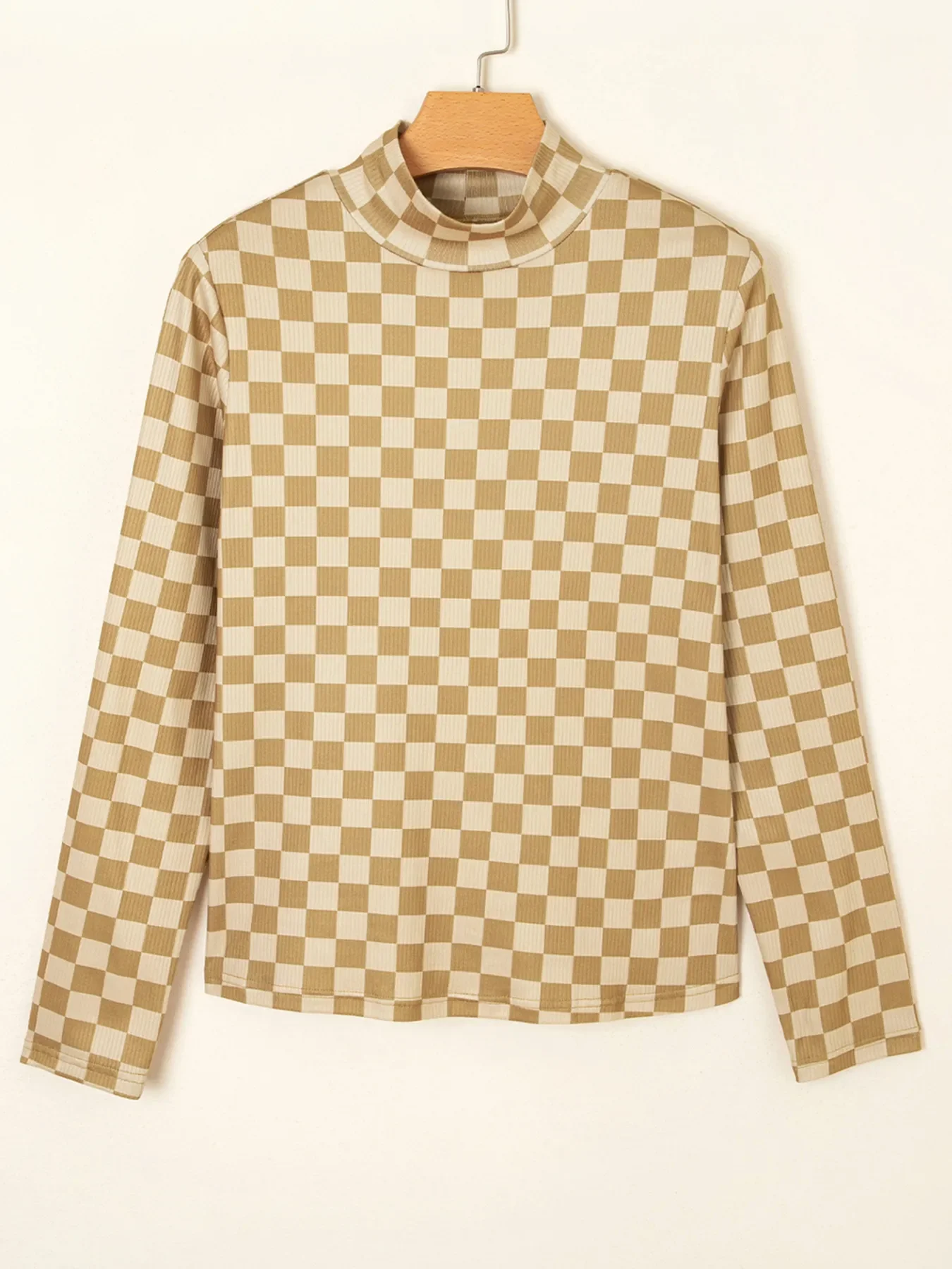 Check Pattern Turtleneck Slim Long Sleeve Tee - Image 3