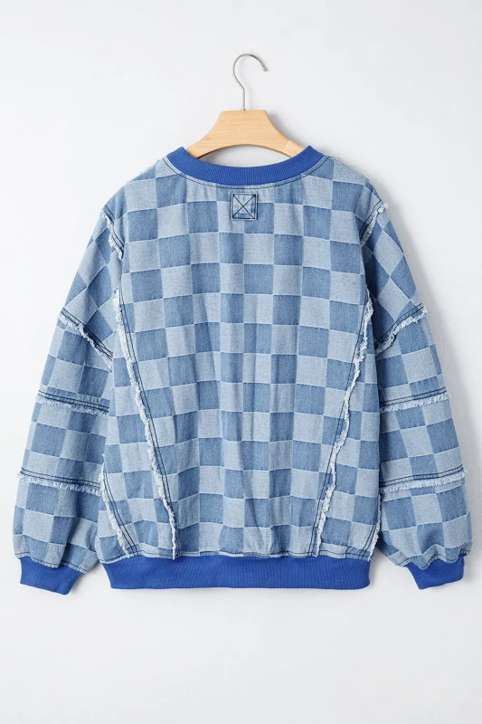 Checker Denim Raw Edge Top - Image 6