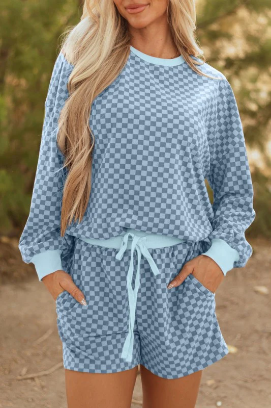 Checker Long Sleeve Pullover and Shorts Set - Image 9