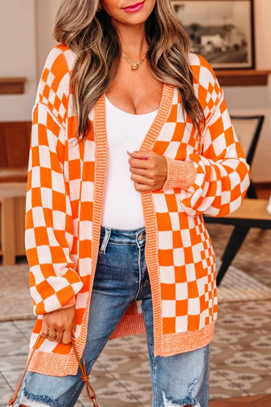 Checker Open Front Drop Shoulder Cardigan - Image 2