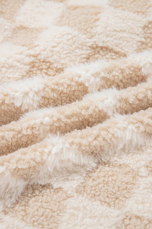 Checker Sherpa Corduroy Patchwork Zip-Up Jacket - Image 11