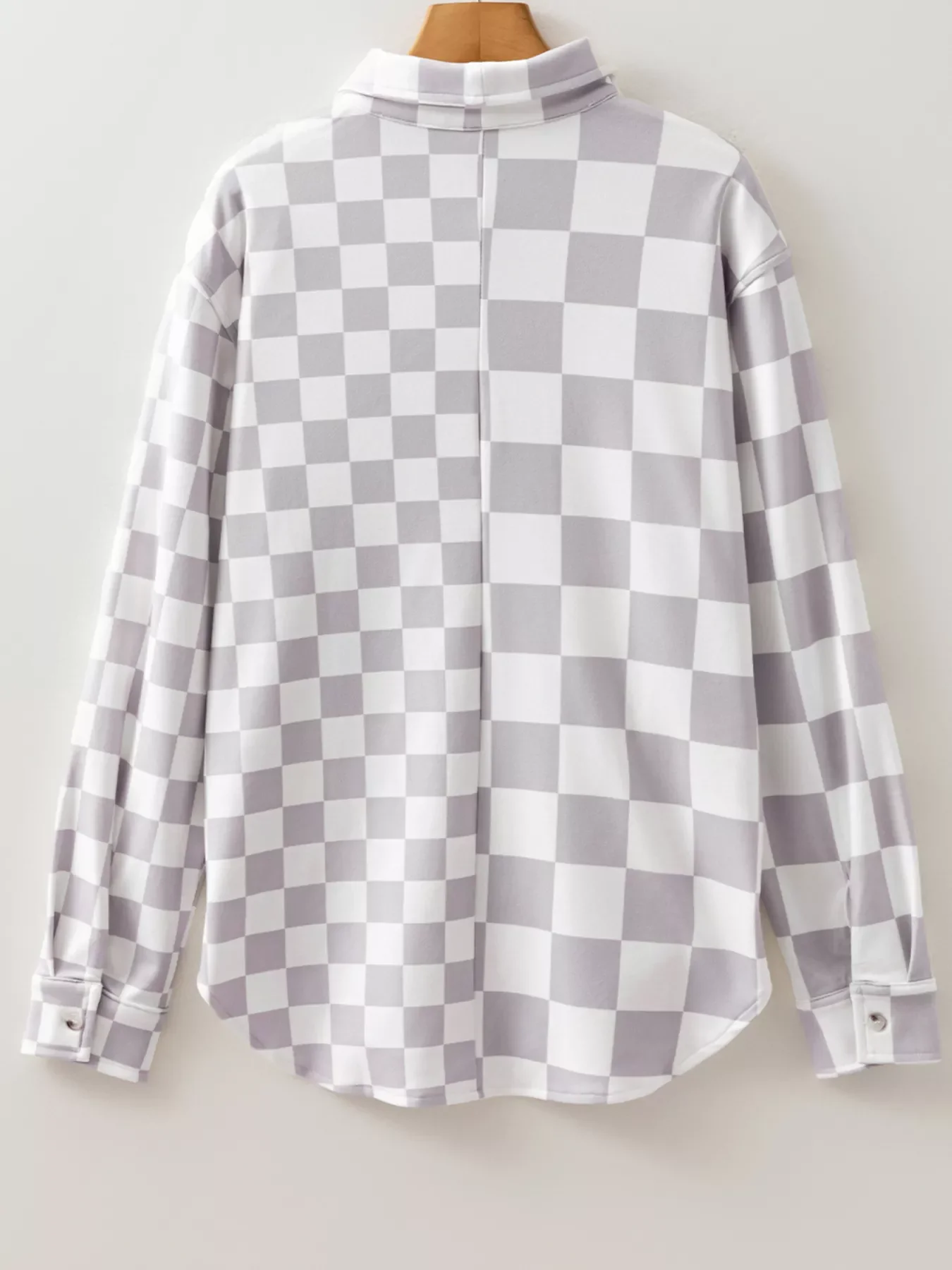 Checkerboard Flap Pocket Button Front Shacket - Image 9