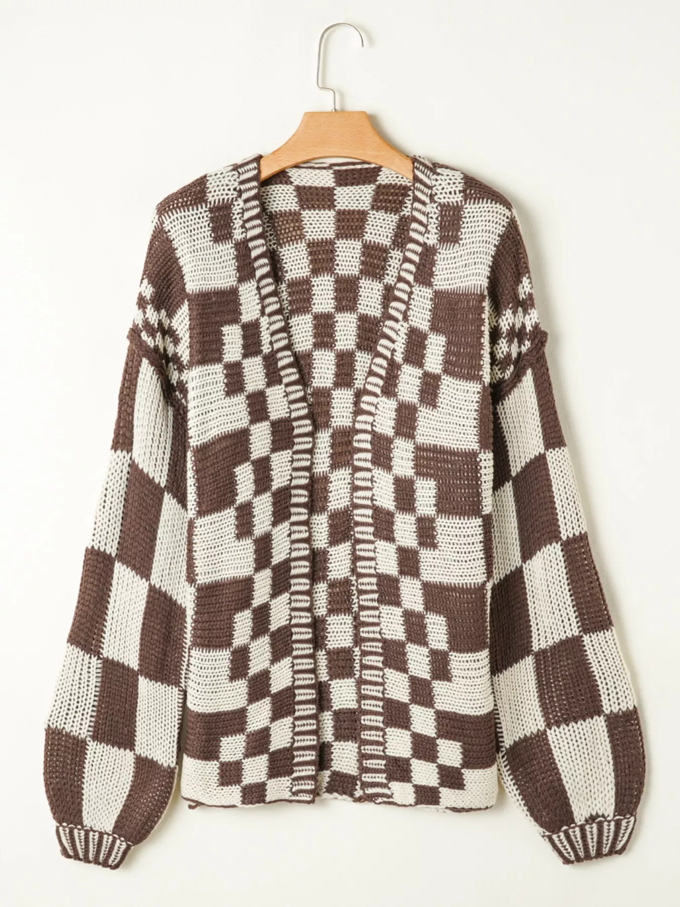Checkerboard Pattern Sweater Cardigan - Image 3