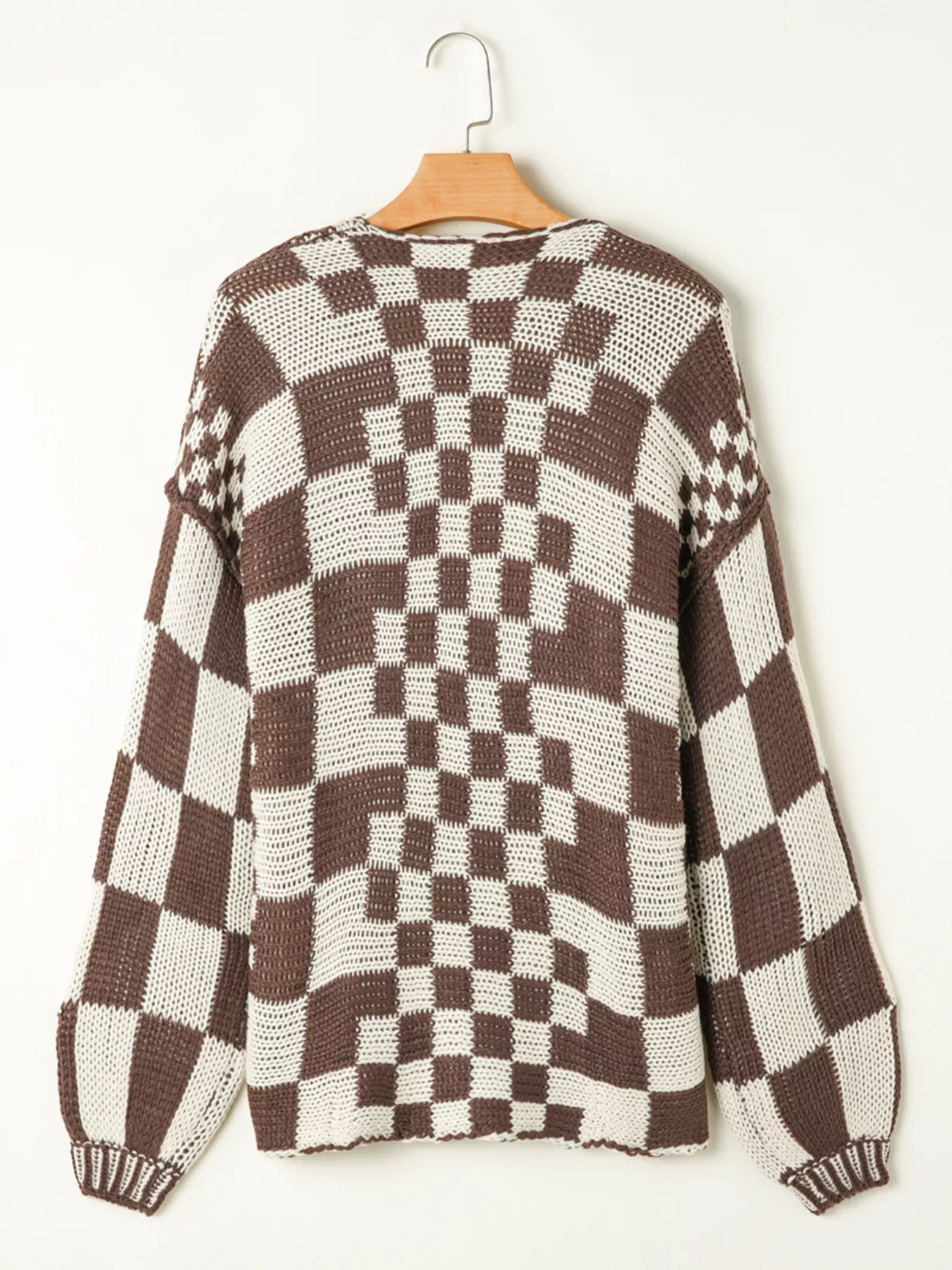 Checkerboard Pattern Sweater Cardigan - Image 4