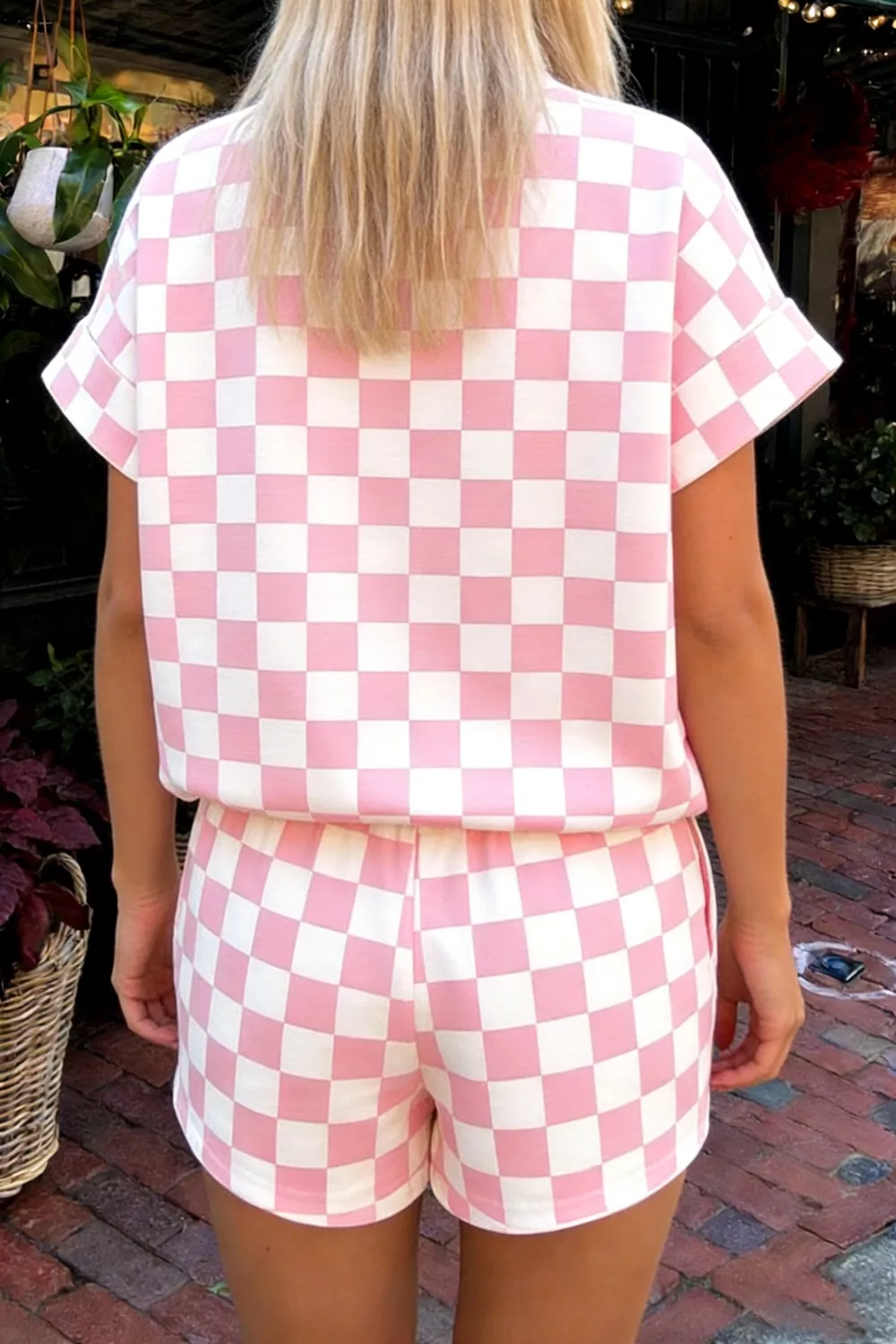 Checkerboard Short Sleeve Tee and Shorts Set - Image 2