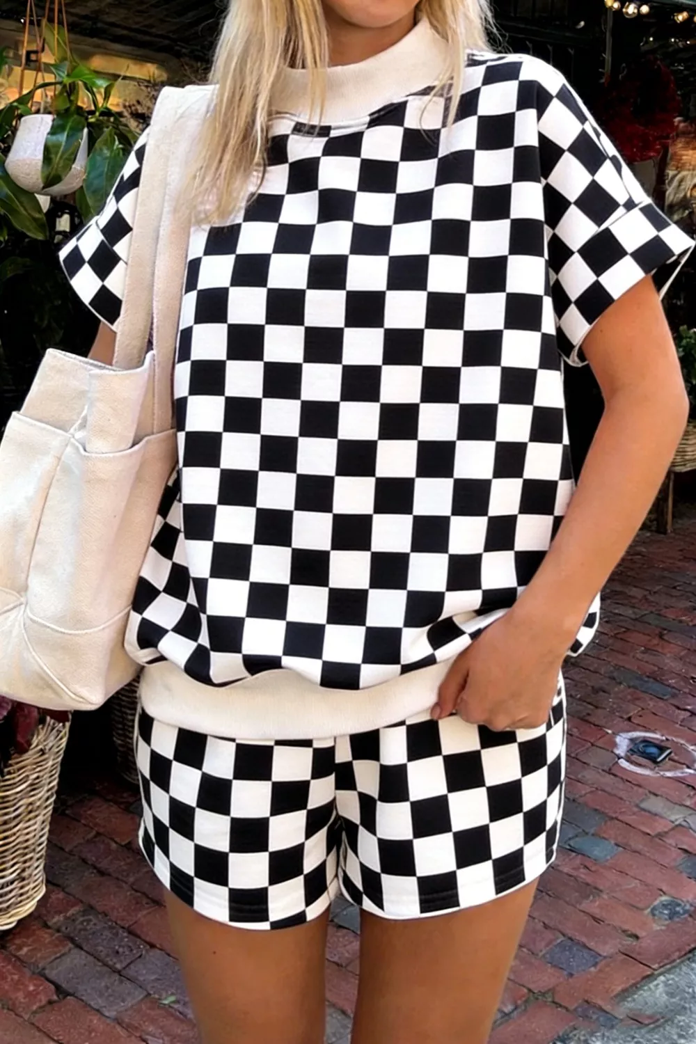 Checkerboard Short Sleeve Tee and Shorts Set - Image 4
