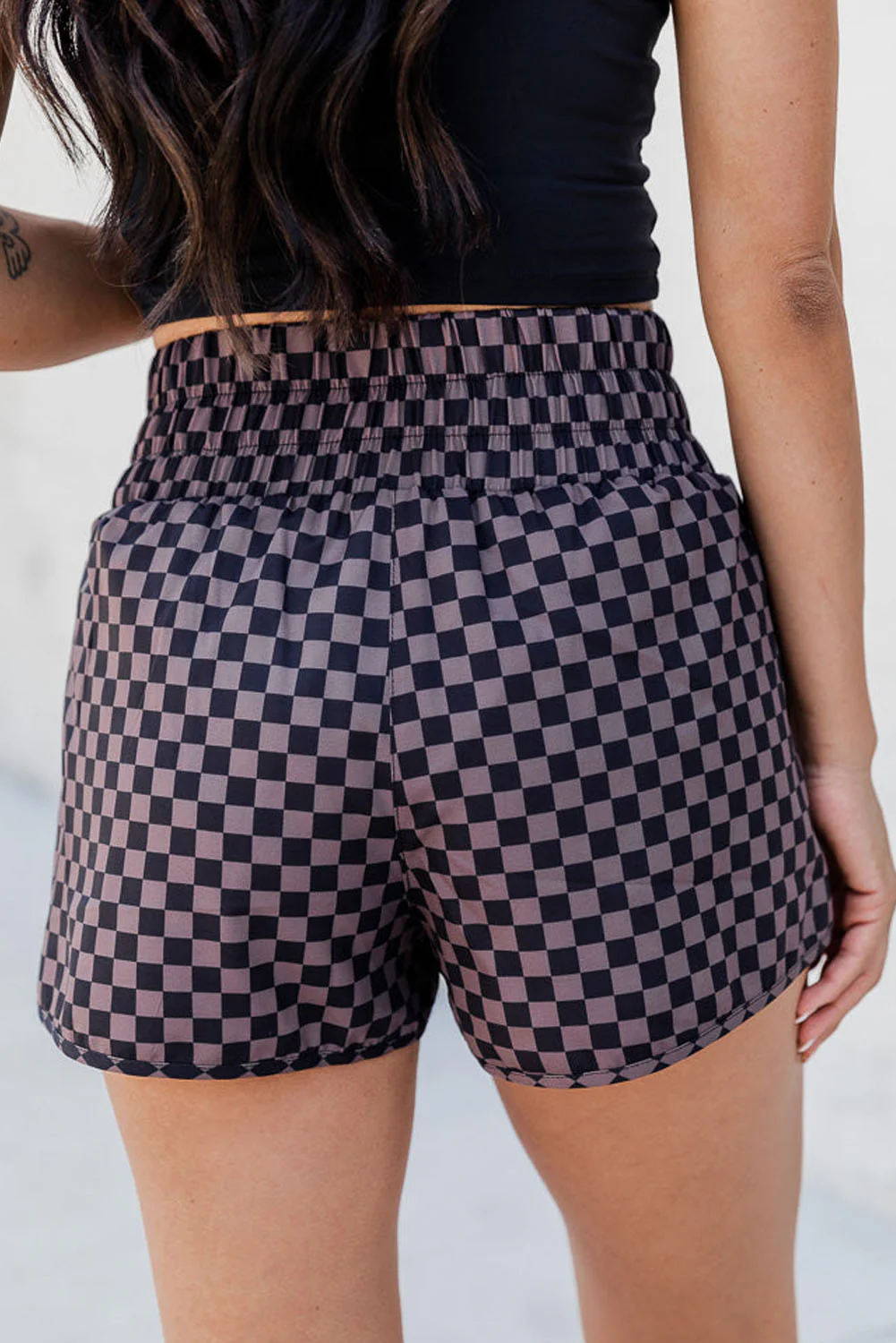 Checkered Elastic Waist Shorts - Image 3