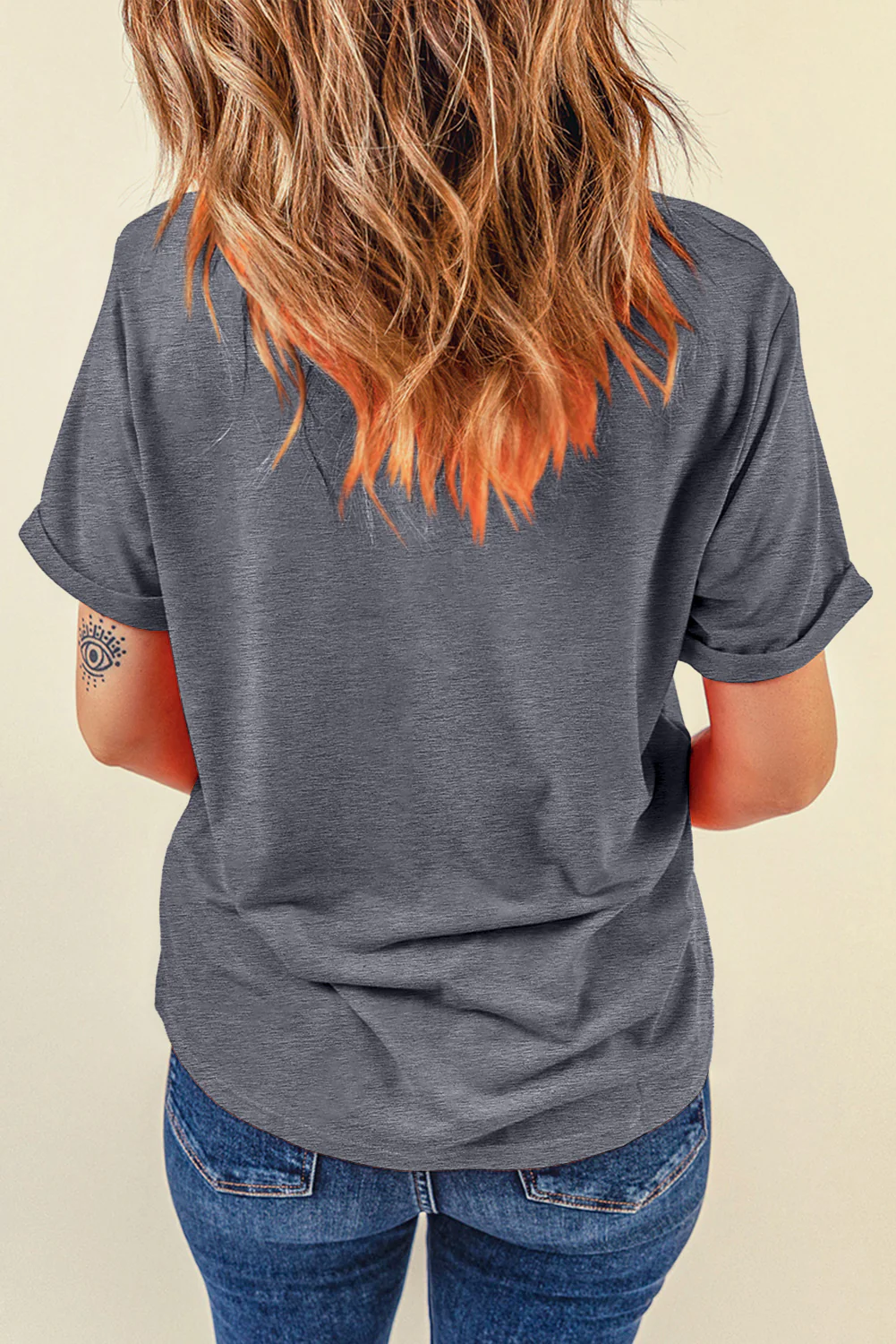 Checkered Graphic Round Neck Short Sleeve T-Shirt - Image 4