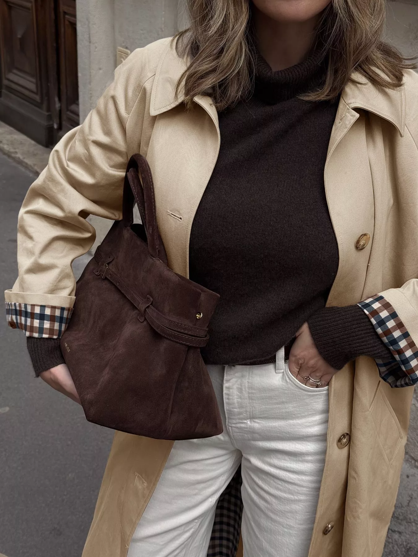 Checkered Lining Button Up Trench Coat - Image 3