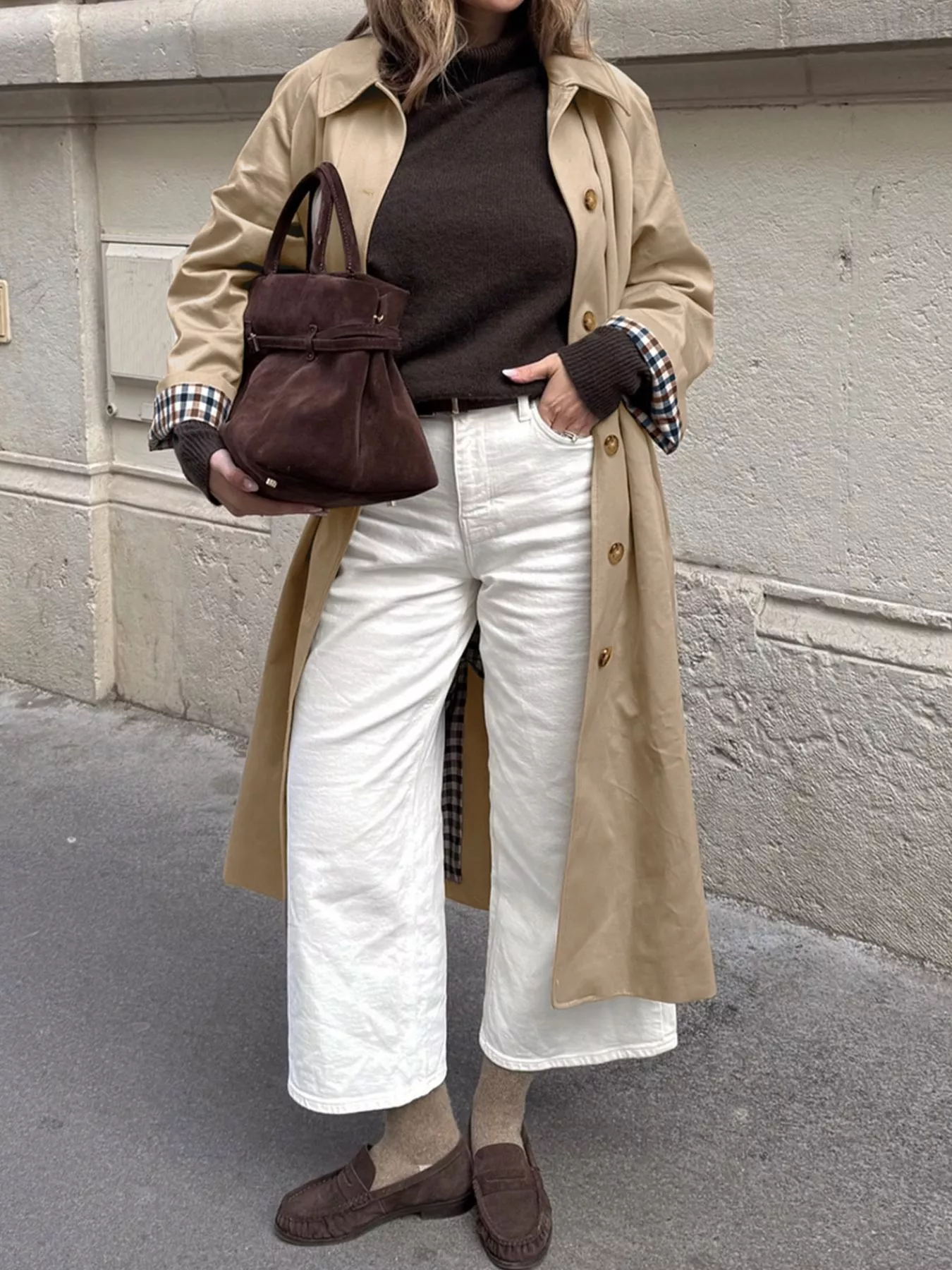 Checkered Lining Button Up Trench Coat - Image 5