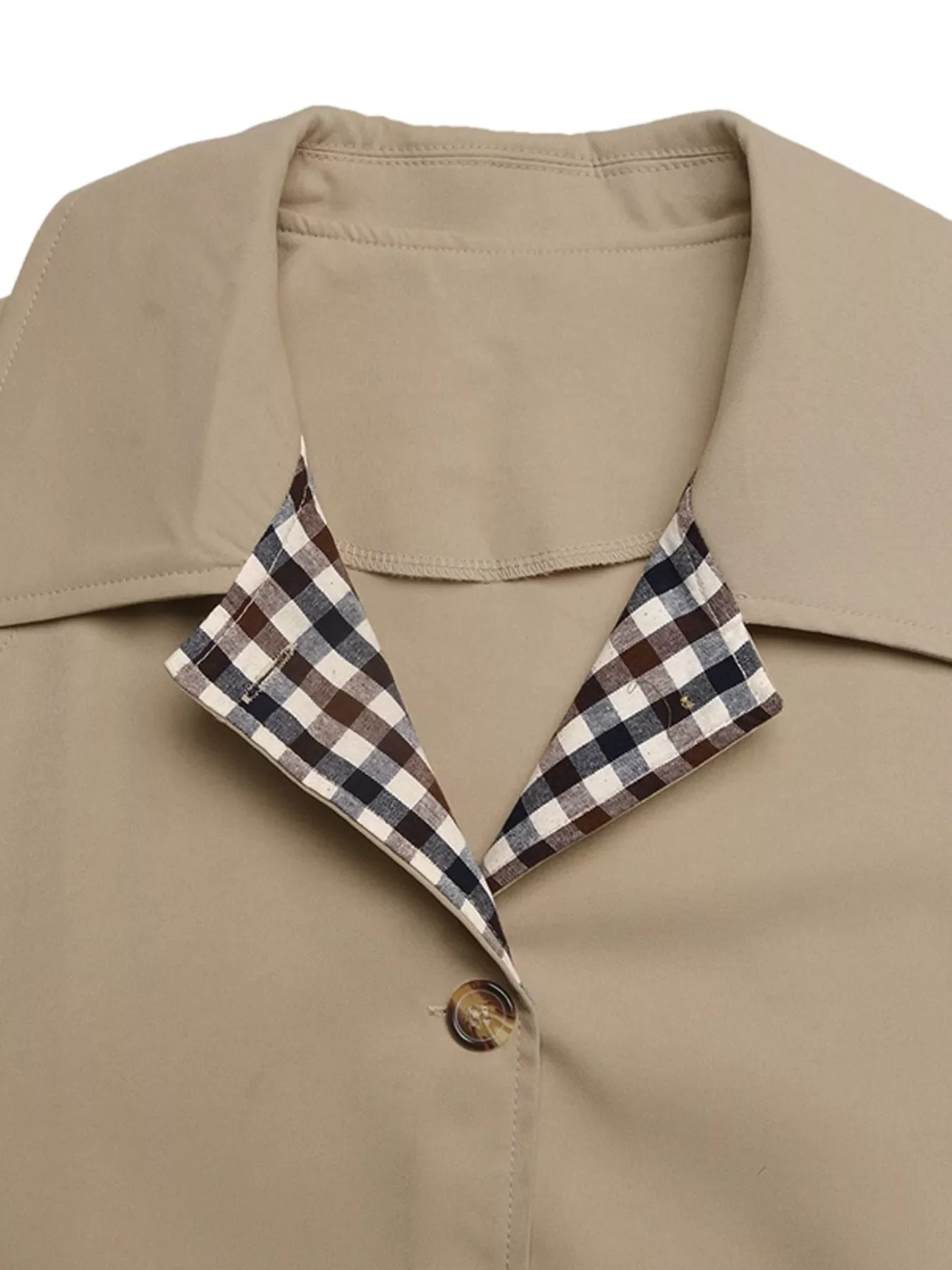 Checkered Lining Button Up Trench Coat - Image 7