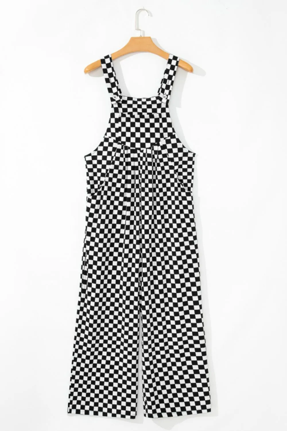 Checkered Print Pocketed Wide Leg Jumpsuit - Image 7