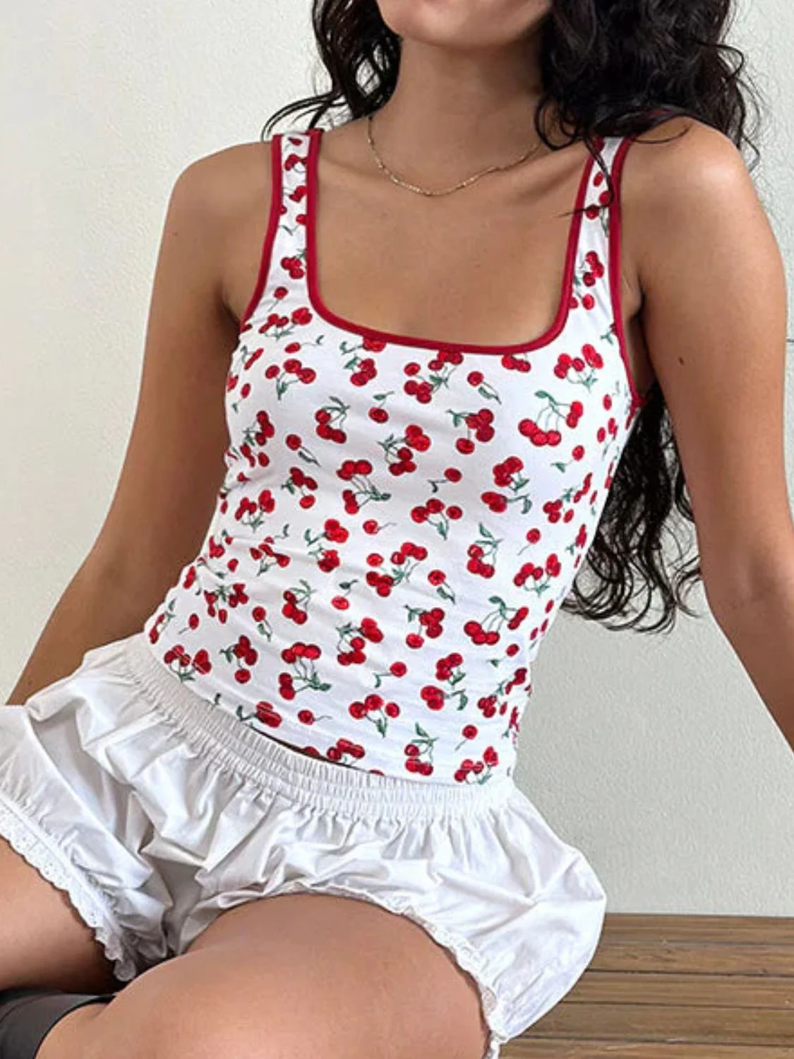 Cherry Print Square Neck Tank - Image 3