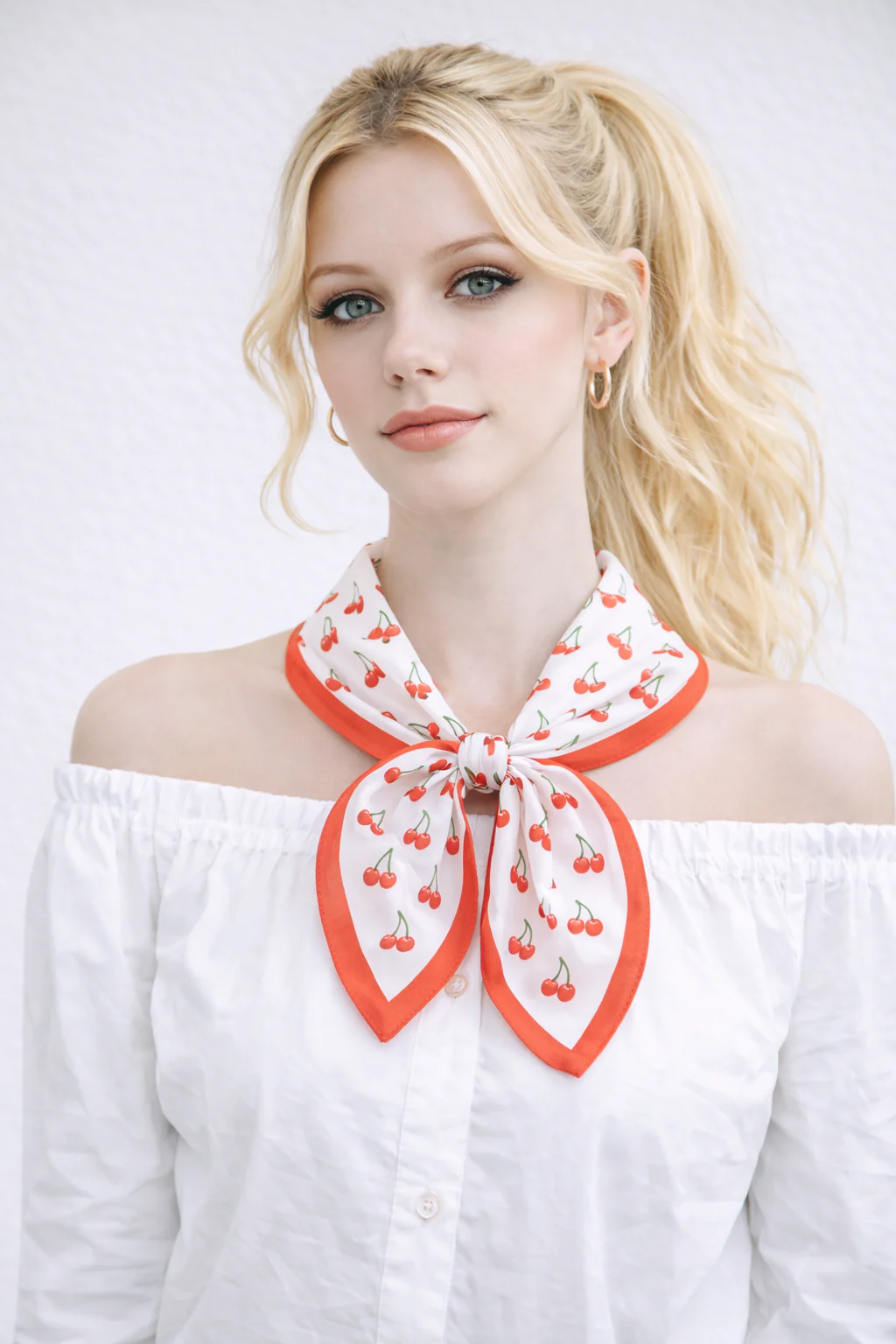 Cherry Print Square Scarf - Image 6