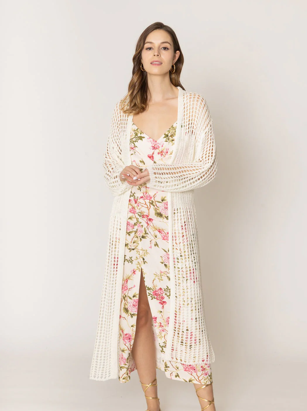 Chest Blocked Crochet Long Cardigan - Image 2
