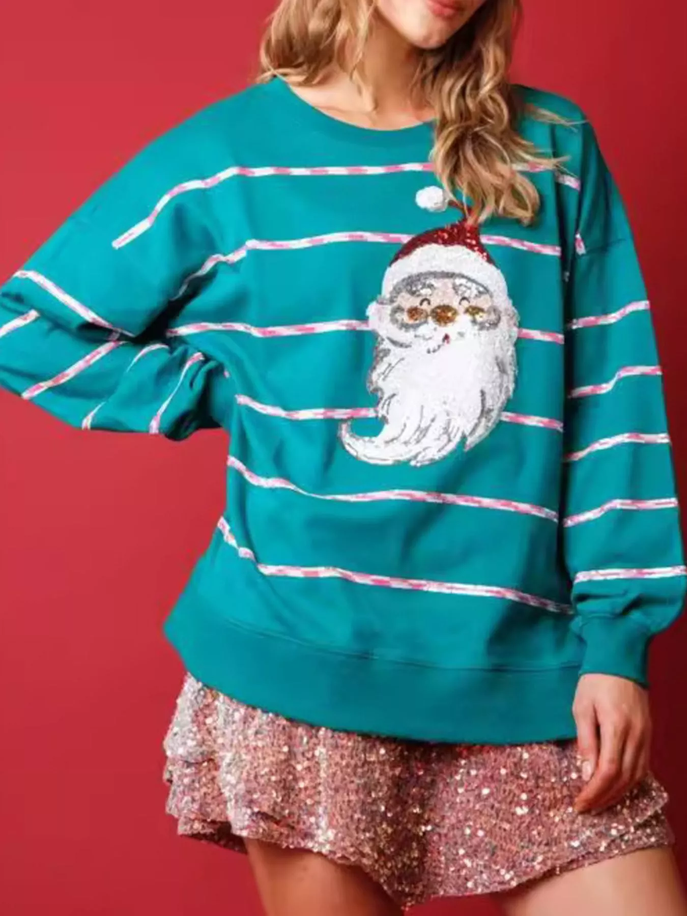 Christmas Santa Striped Long Sleeve Sweatshirt - Image 10