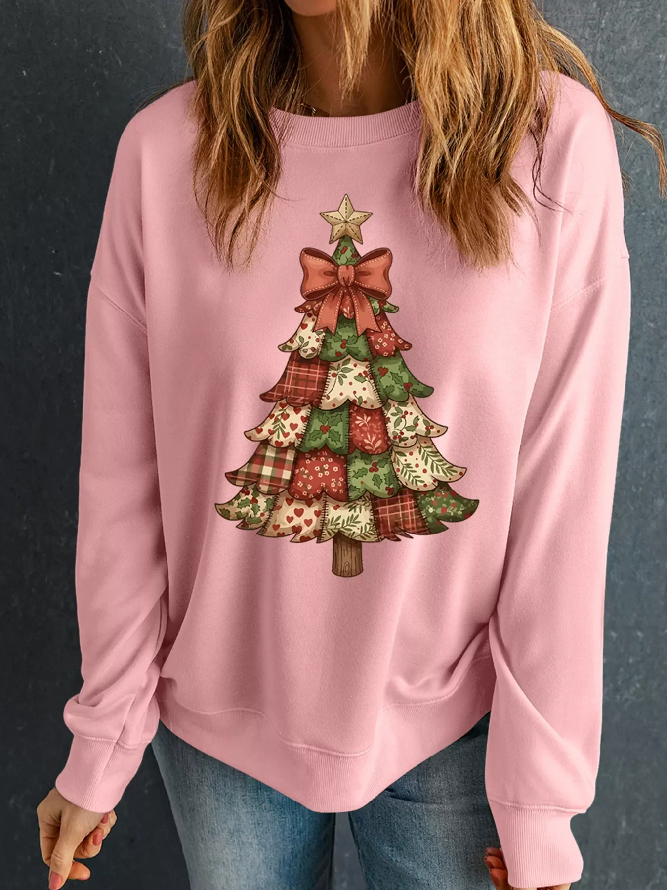 Christmas Tree Graphic Long Sleeve Sweatshirt - Image 3