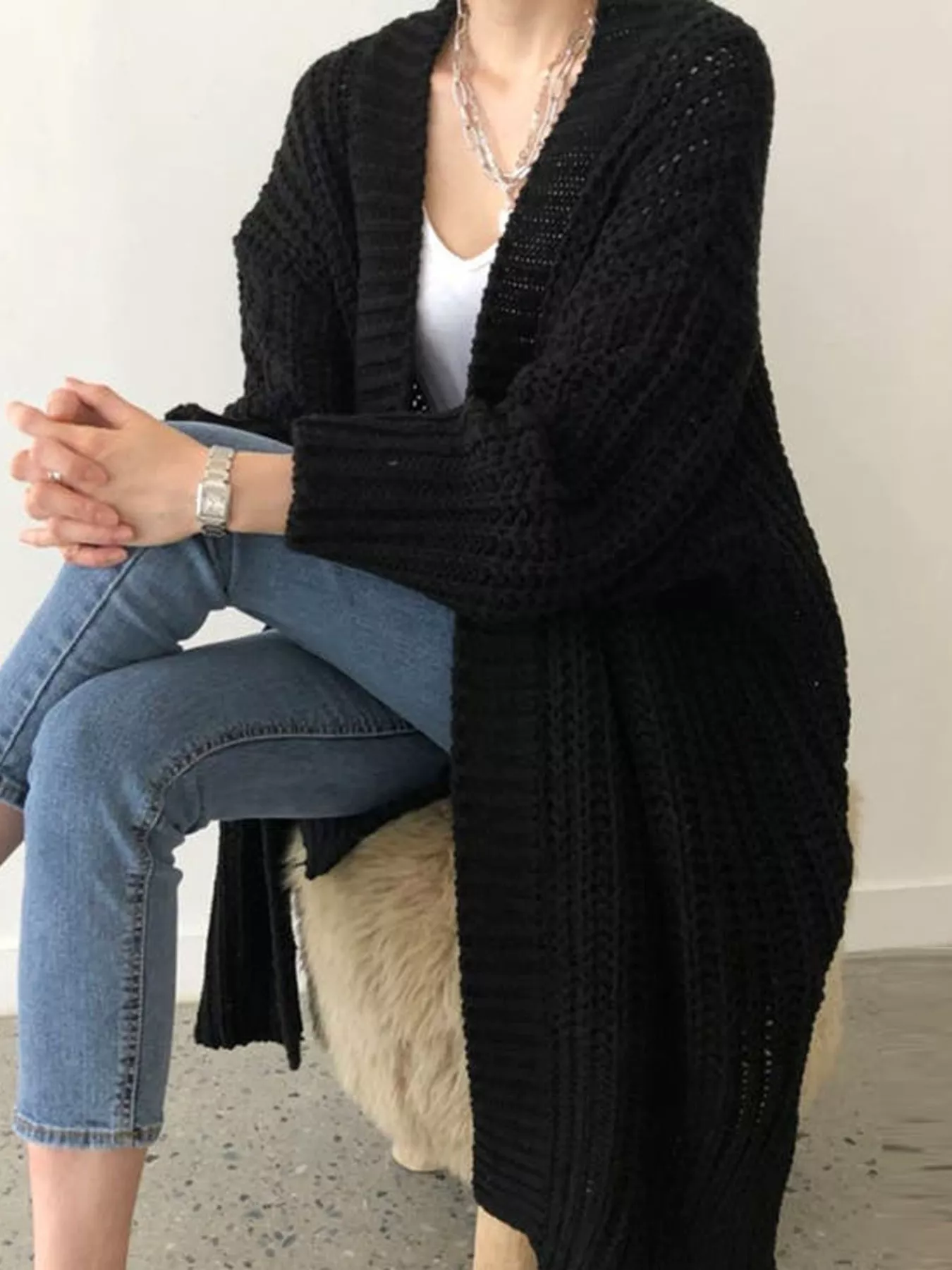 Chunky Knit Open Front Cardigan - Image 8