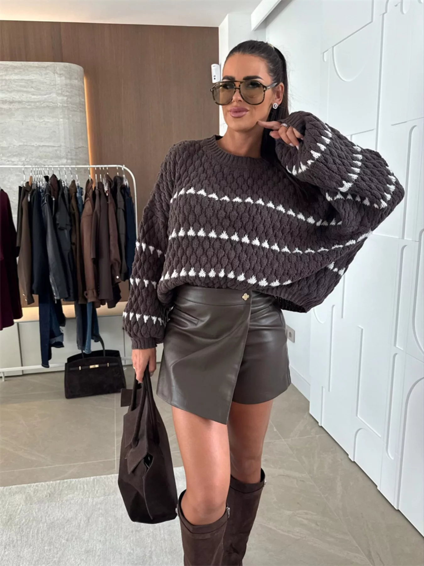 Chunky Knit Striped Sweater with Balloon Sleeves - Image 7