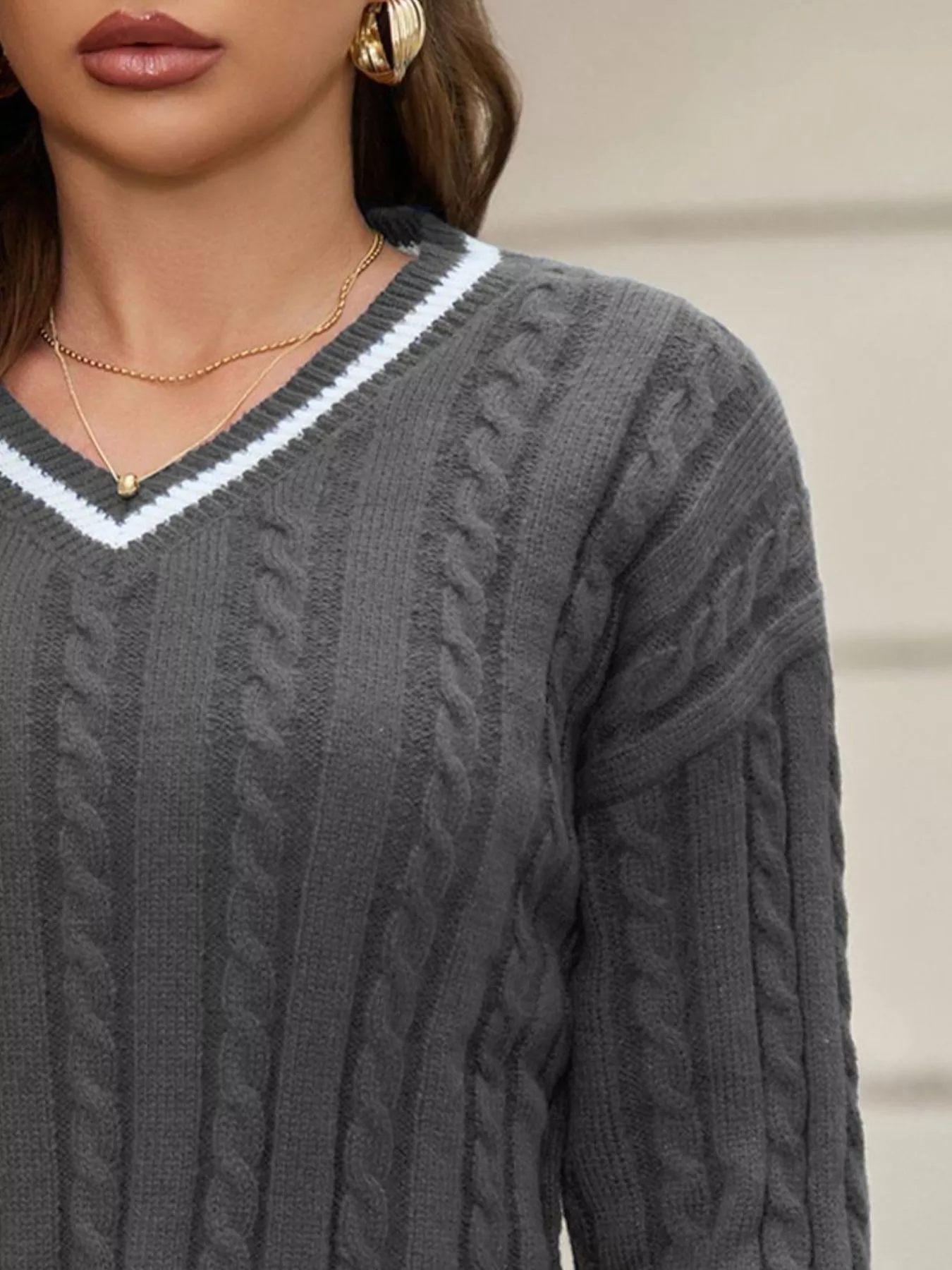 Classic Cable Knit V-Neck Sweater - Image 11