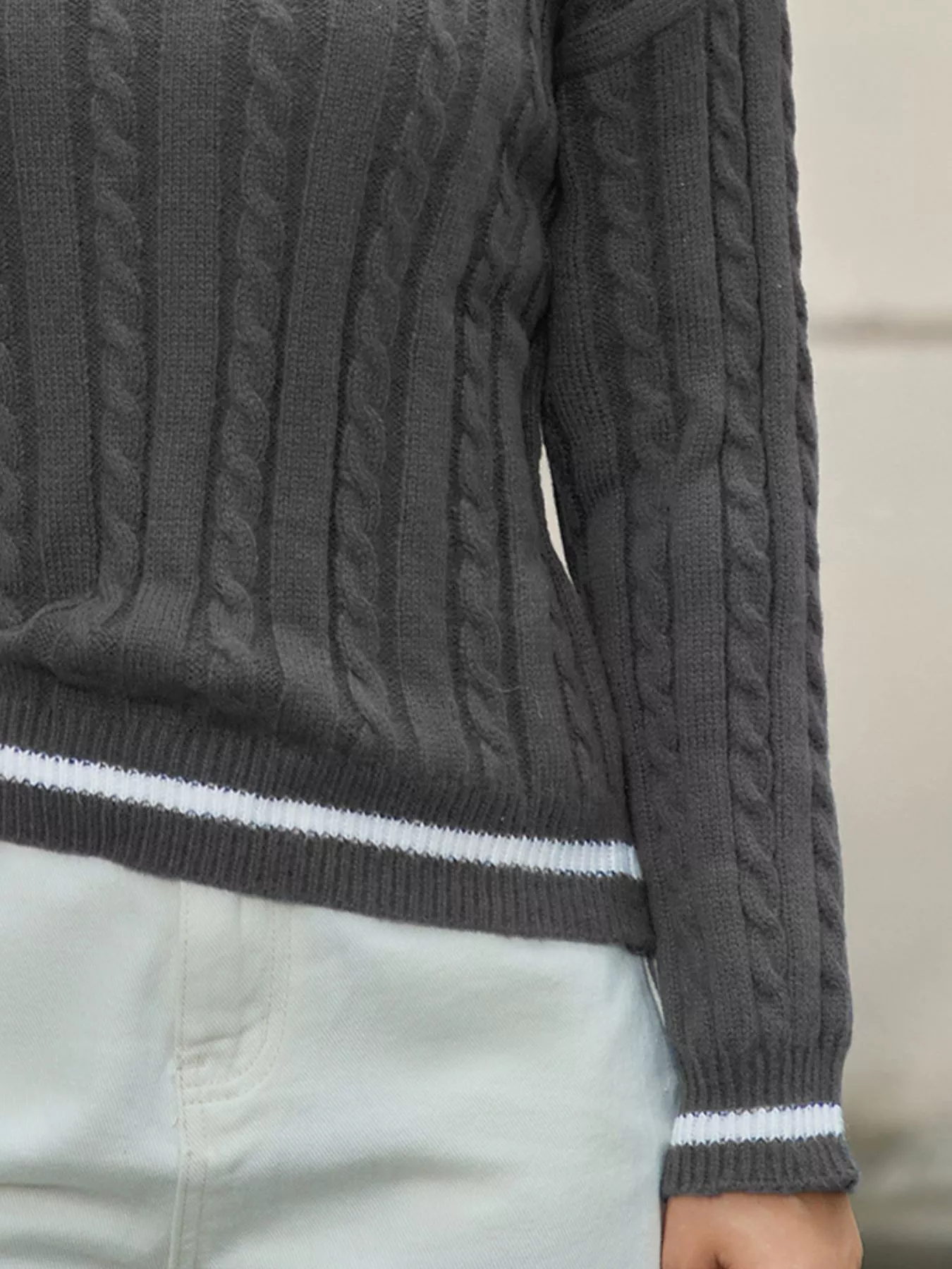 Classic Cable Knit V-Neck Sweater - Image 12