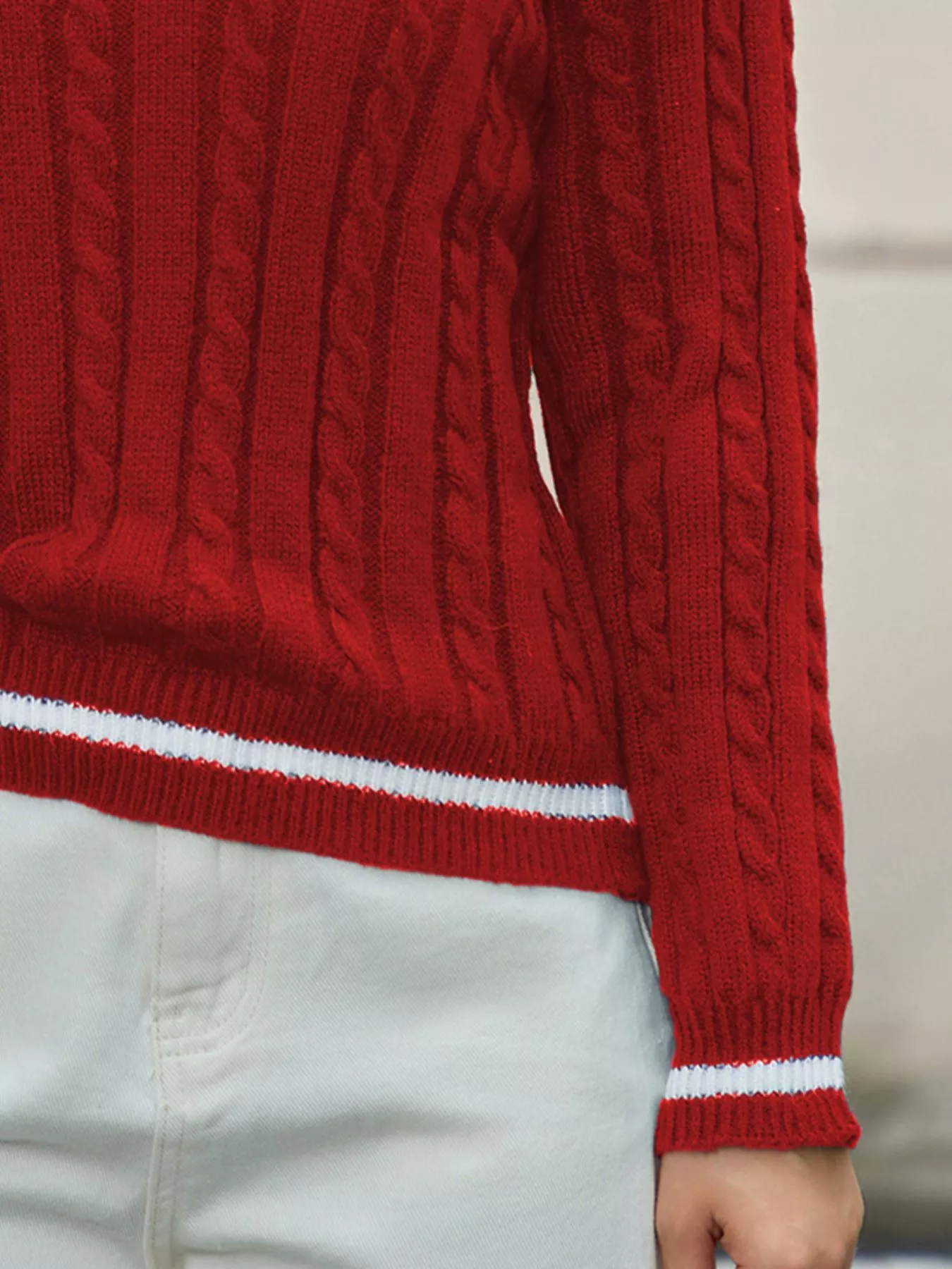 Classic Cable Knit V-Neck Sweater - Image 15