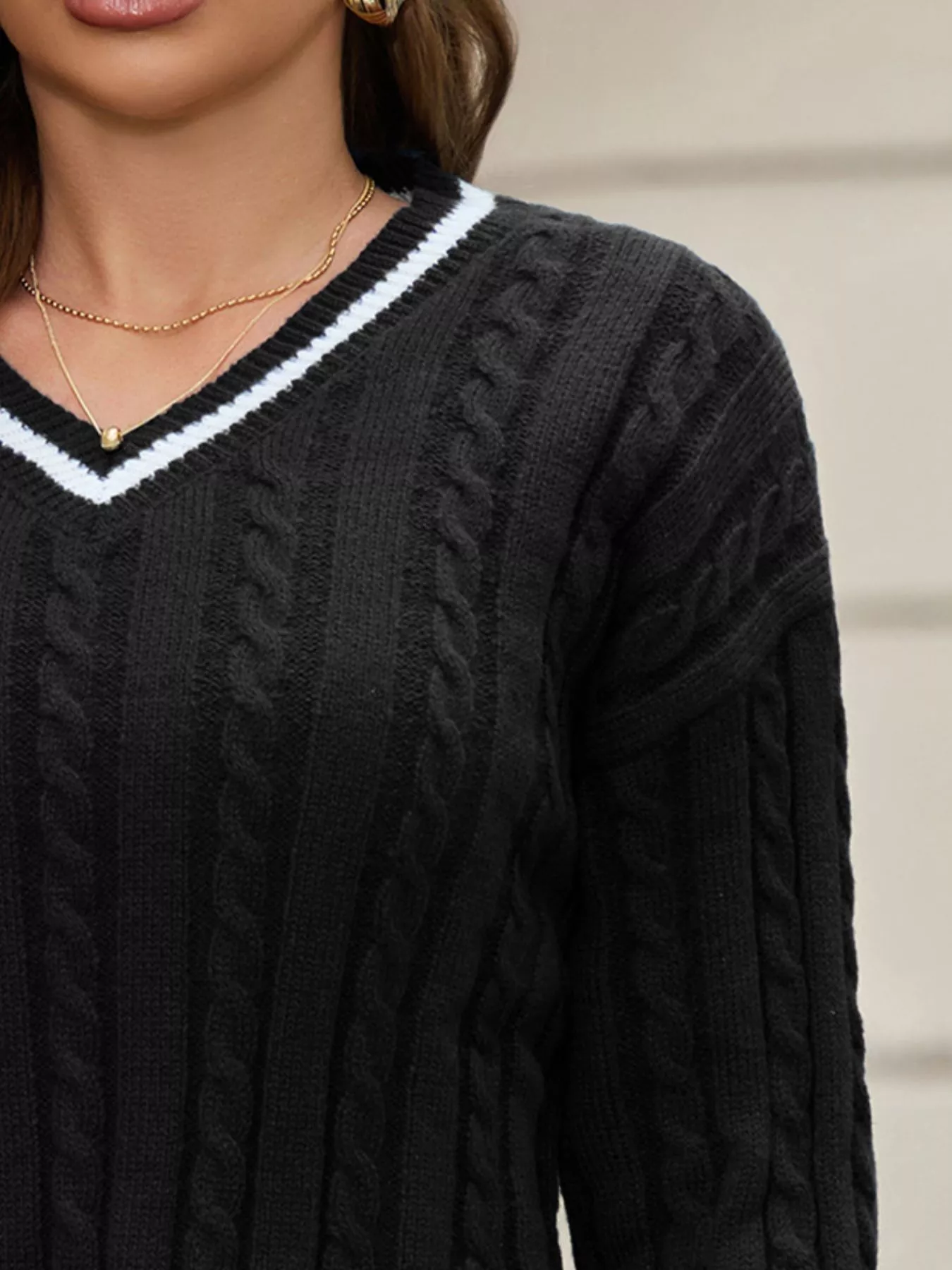 Classic Cable Knit V-Neck Sweater - Image 8