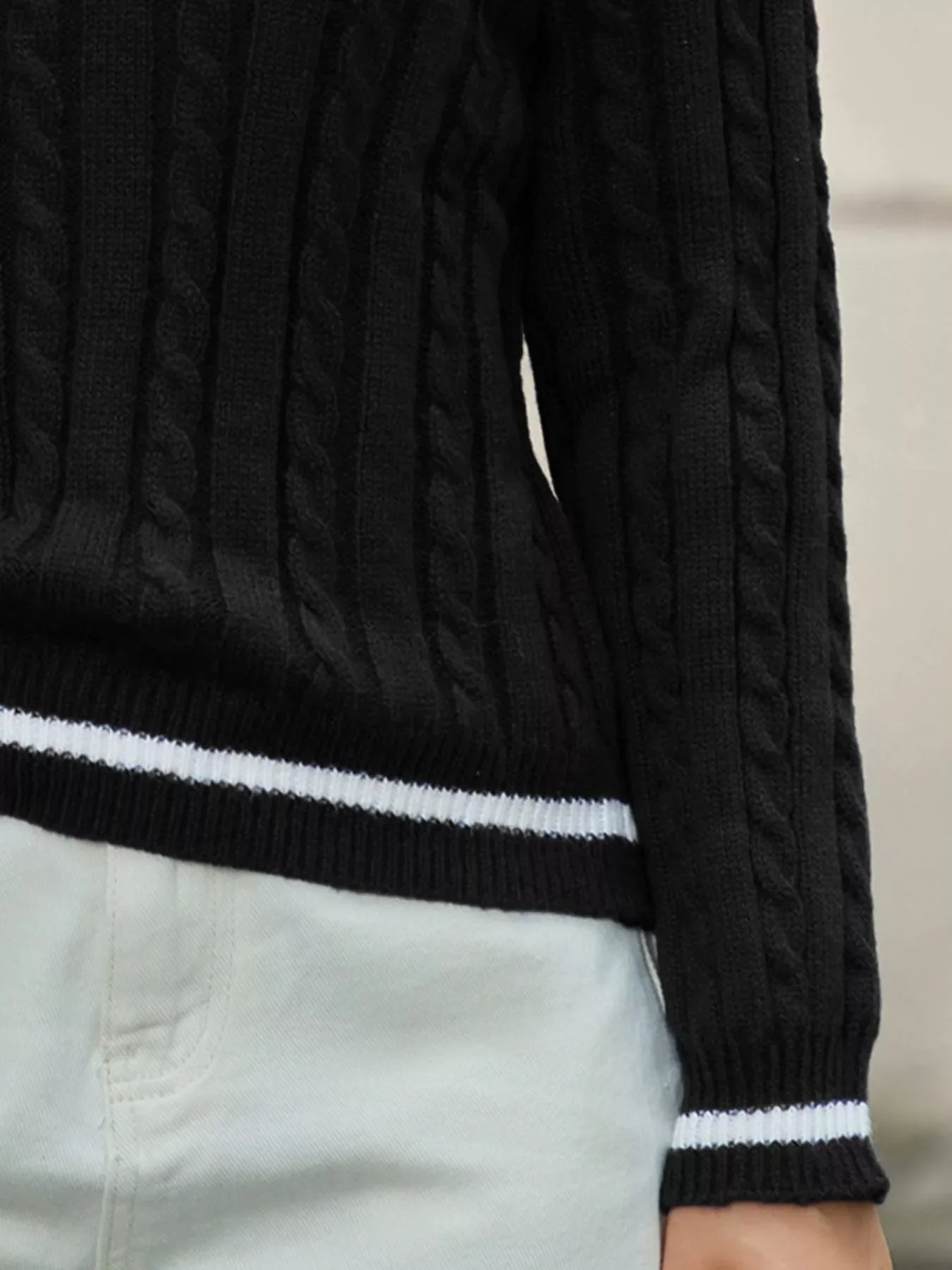 Classic Cable Knit V-Neck Sweater - Image 9