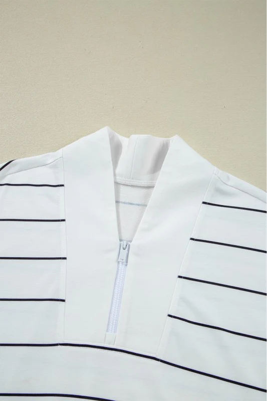 Classic Striped Zipper V-Neck Drop Sleeve Top - Image 4