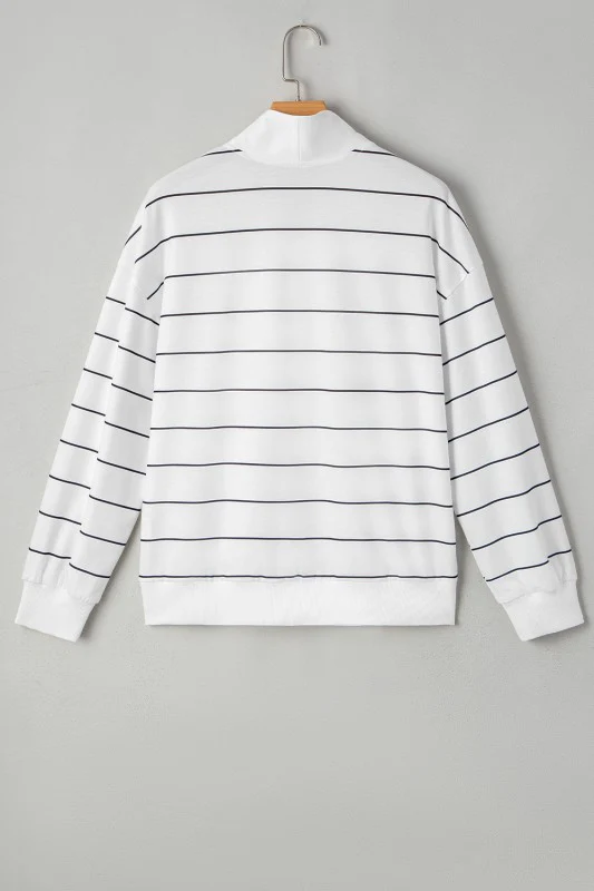 Classic Striped Zipper V-Neck Drop Sleeve Top - Image 5